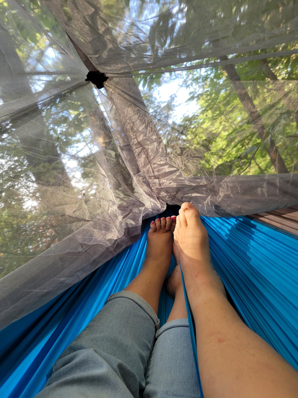 Camping Hammock with Net,Portable Lightweight Double Hammocks with Tree Straps and Solid D-Shape Carabiners,Parachute Nylon Hammock for Backpacking Beach Backyard Patio Hiking Blue&Grey customer photo 1