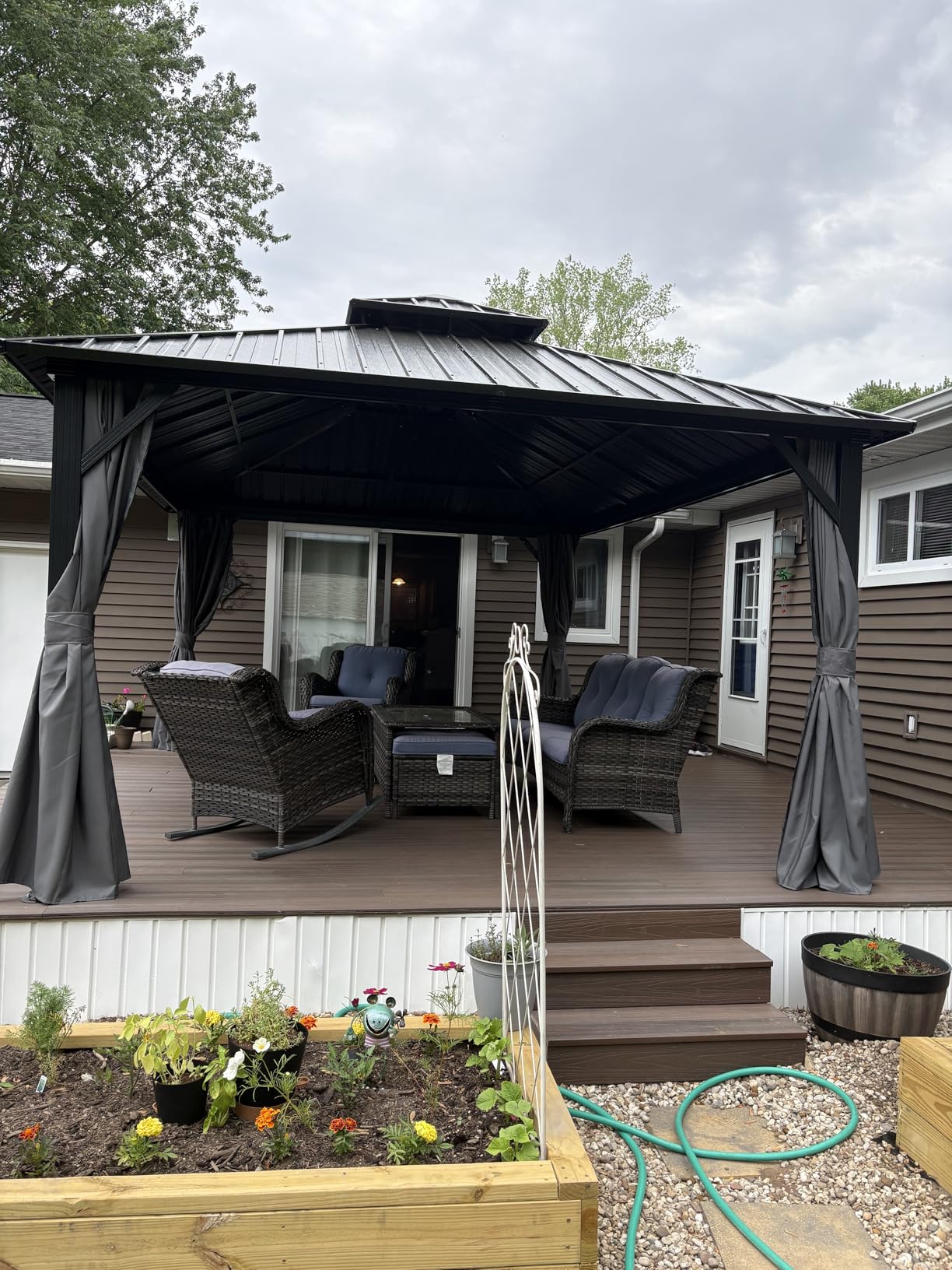 Aoxun 10x12 Gazebo Hardtop Gazebo with Double Galvanized Steel Roof Outdoor Pavilion with Breathable Netting and Privacy Curtain for Backyard (Gray) customer photo 1