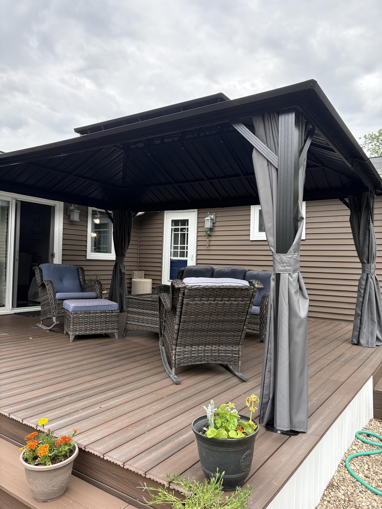 Aoxun 10x12 Gazebo Hardtop Gazebo with Double Galvanized Steel Roof Outdoor Pavilion with Breathable Netting and Privacy Curtain for Backyard (Gray) customer photo 2