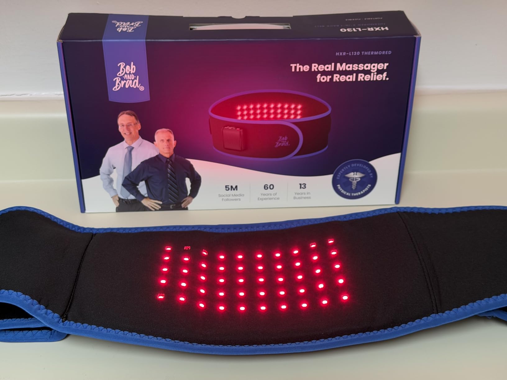 BOB AND BRAD ThermoRed Heating Pad Belt Massager for Lower Back Support, Cordless Wearable Near Infrared Heat & Red Light Lumbar Back Wrap with Adjustable Vibration HSA Eligible customer photo 1