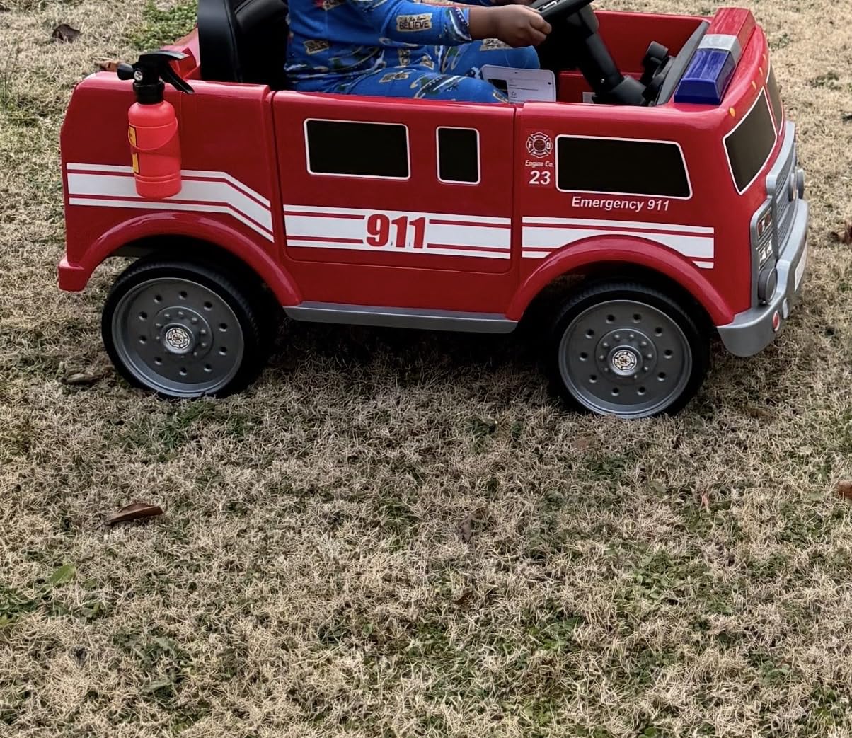ELEMARA 12V Ride on Fire Truck, Battery Powered Toddler Electric Vehicle w/Parent Remote Control, Ride on Car for Kids, Siren-Call, Walkie-talkies, Flashing Lights customer photo 2