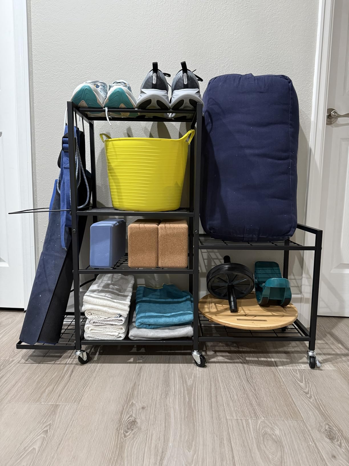 6-Tier Home Gym Storage Rack with Wheels, Dumbbell Weight Rack and Yoga Mat Organizer, Multi-Purpose Gym Equipment Storage Stand for Home Gym Accessories customer photo 1