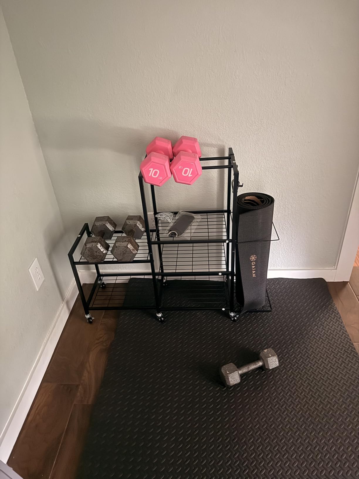 6-Tier Home Gym Storage Rack with Wheels, Dumbbell Weight Rack and Yoga Mat Organizer, Multi-Purpose Gym Equipment Storage Stand for Home Gym Accessories customer photo 2