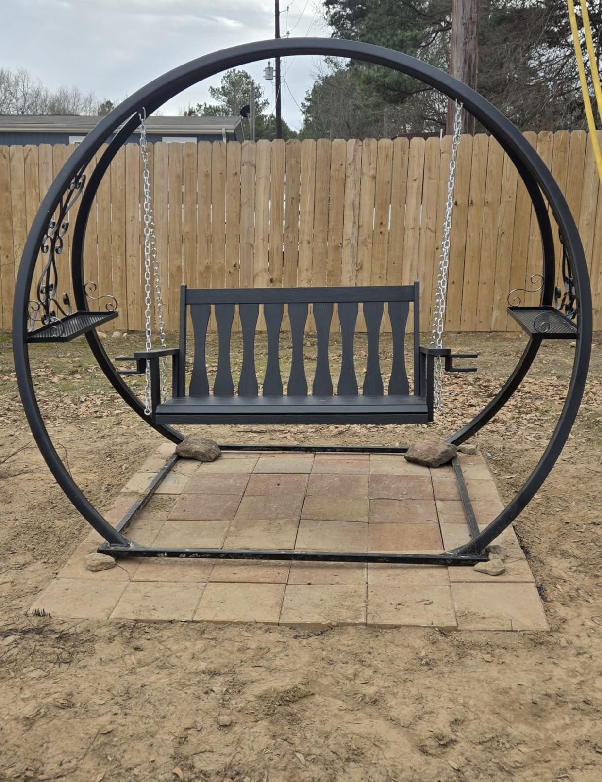 HIPS All-Weather Outdoor Hanging Porch Swing, 2 Seat Hanging Swing Bench with Cup Holders, Patio Swing Chair with Hanging Chains for Courtyard & Garden customer photo 2