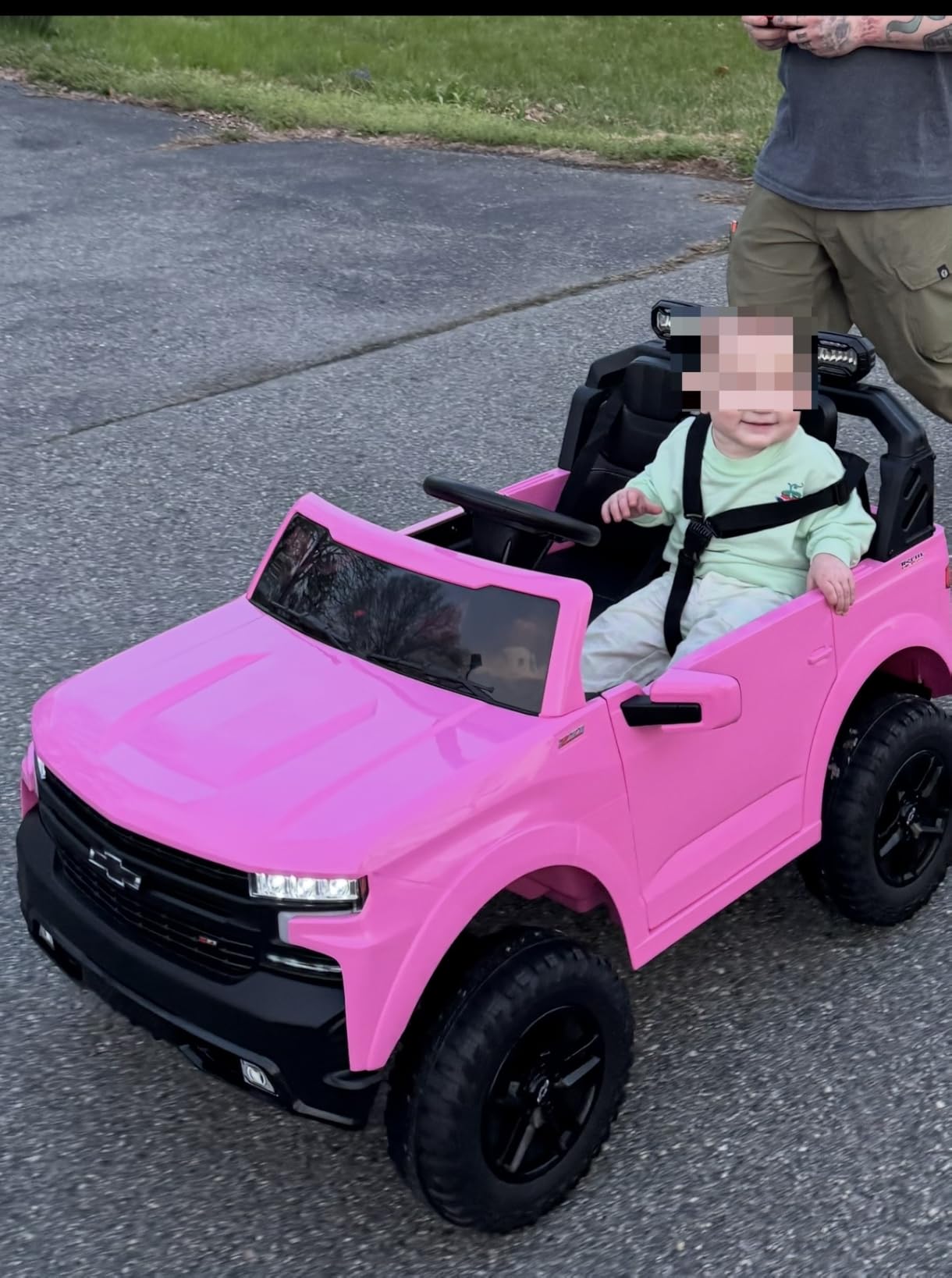 First Ride On 24V 2 Seater Ride on Toys Licensed Chevrolet Silverado, Electric Vehicle with Remote Control and Seat Belts, Electric Ride on Truck with Trunk, Bluetooth and LED Lights customer photo 1