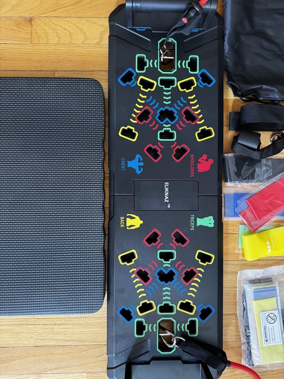 Portable Push Up Board Gym Kit 25-in-1, Foldable Push Up Station & Exercise Board Workout Set with 18 Accessories, Resistance Bands & Handles, Ankle Straps for Men, Women & Teens customer photo 1