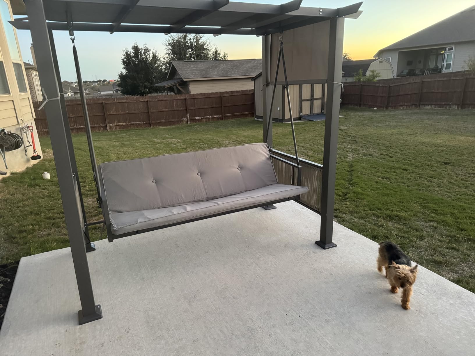 Pamapic 3-Seat Porch Swing with Stand, 990 LBS 2 in 1 Convertible Bed Patio Swings with Canopy Adjustable, Wicker Side Panel Swing Chair Outdoor with Cushion for Backyard, Porch, Garden (Gray) customer photo 2