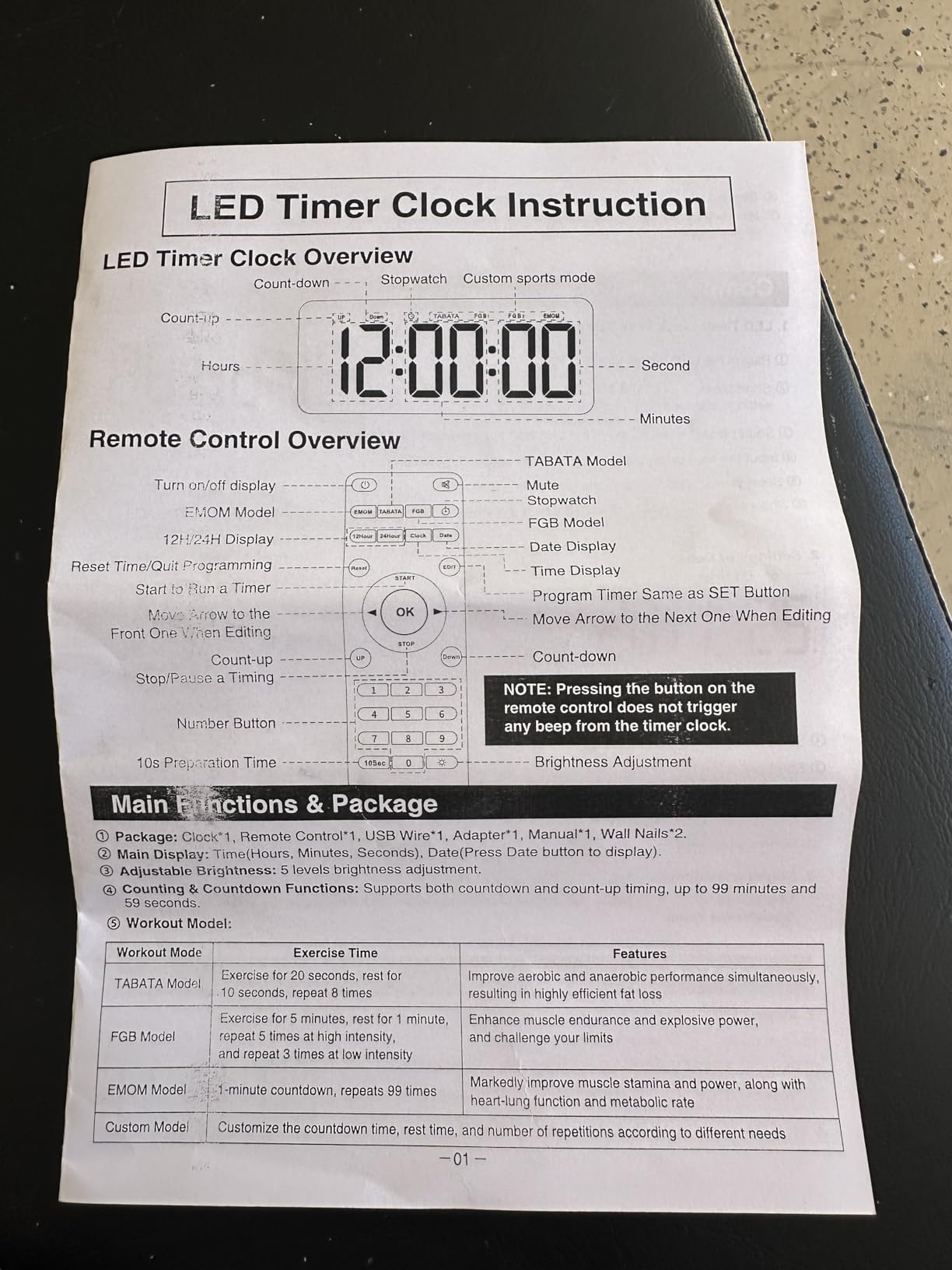 Gym Timer Clock Large Display, 12