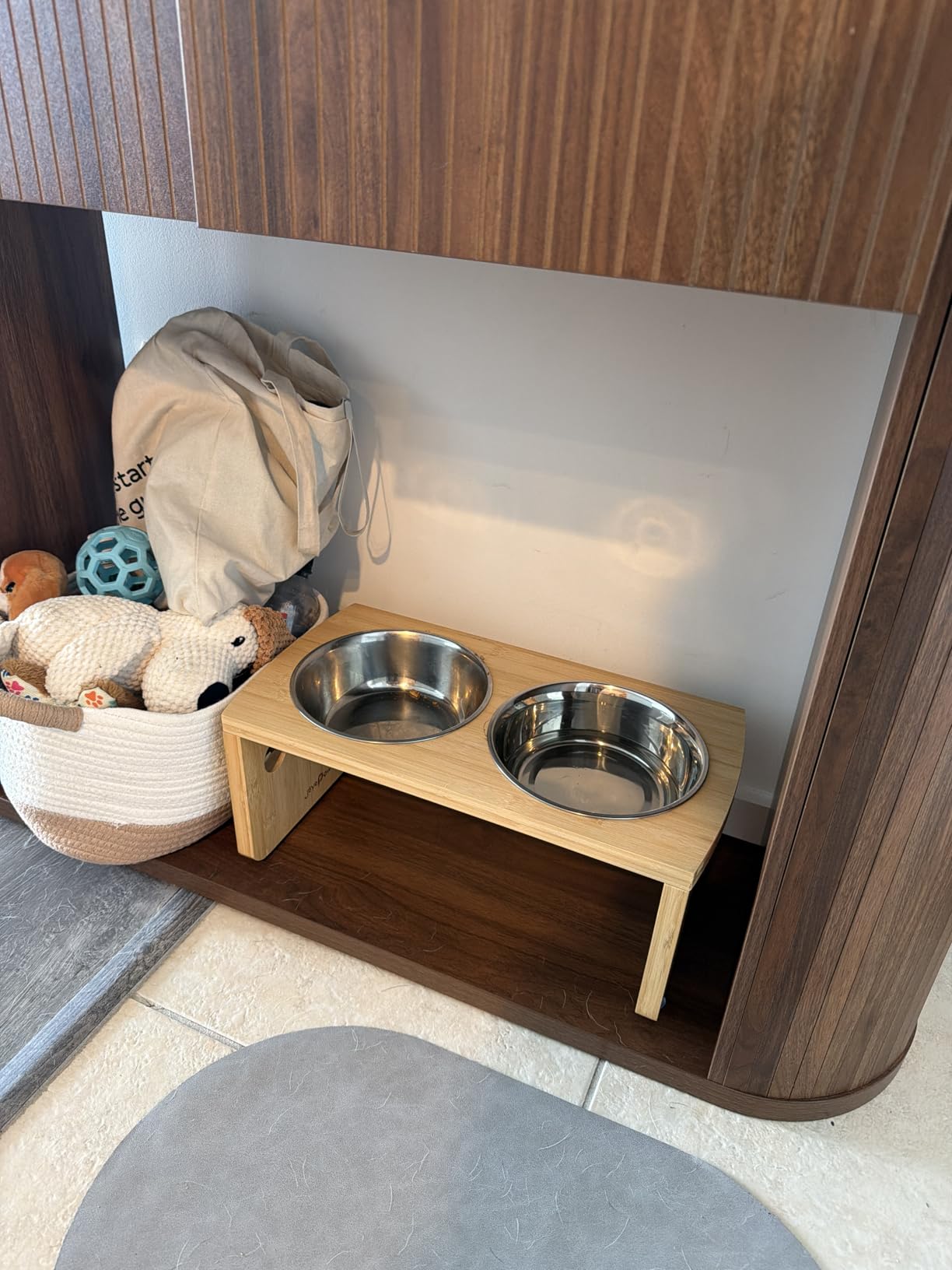 Elevated Dog Bowls, Bamboo Raised Dog Bowl for Large Dogs & Medium Dogs, with 2 Stainless Steel Bowls (10'' Tall-48 oz Bowl) customer photo 1