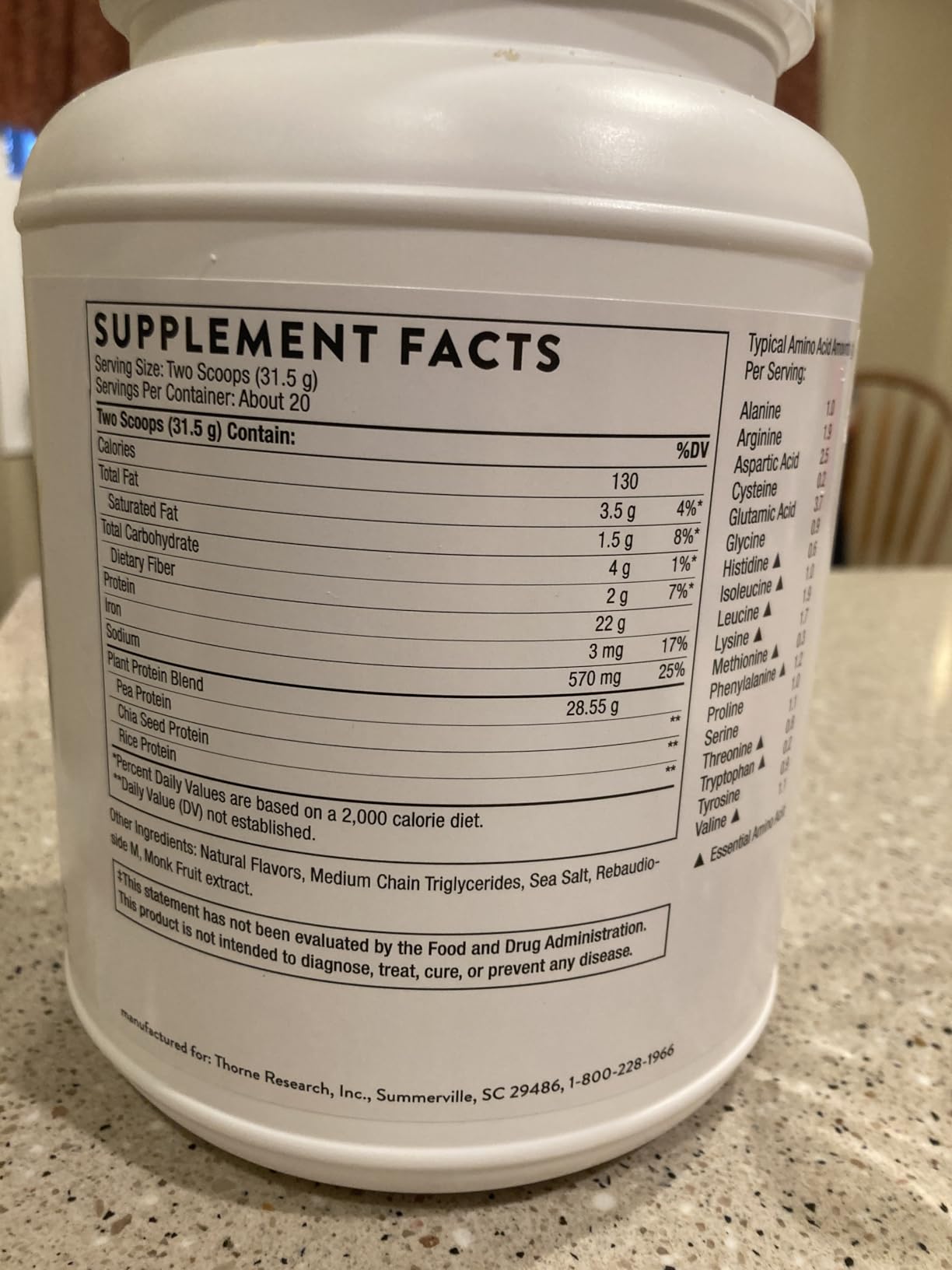 THORNE - Plant Protein - 22 Grams of Vegan Protein Powder - Pea, Rice & Chia Seed Protein with Complete Amino Acid Profile - NSF Certified for Sport - Vanilla - Gluten-Free - About 20 Servings customer photo 1