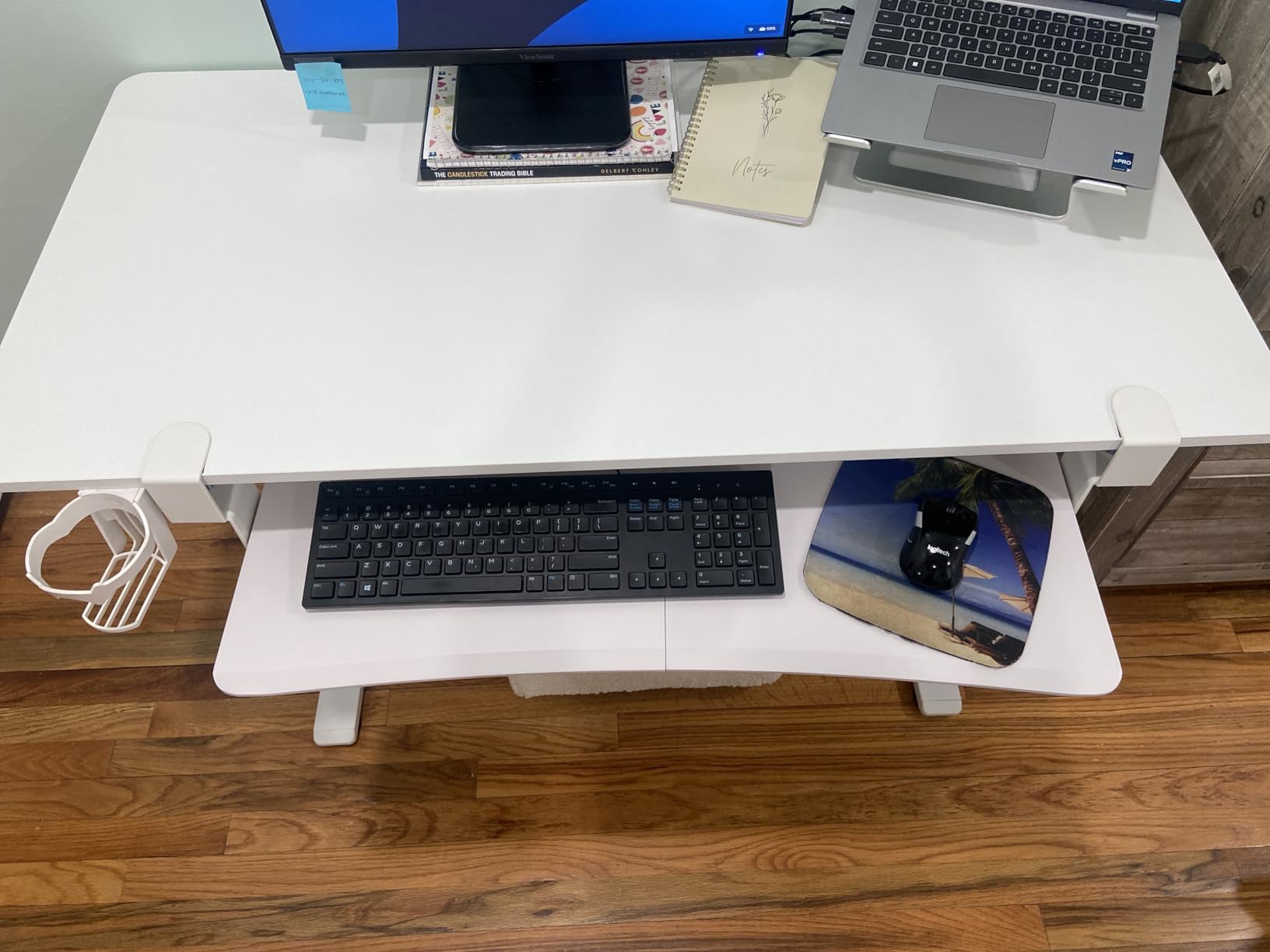 FLEXISPOT H7 Plus Gas Spring Adjustable Standing Desk, Mobile Rolling Sit-Stand Table with Wheels, Cordless Stand Up Desk for Small Spaces & Home Office, 32