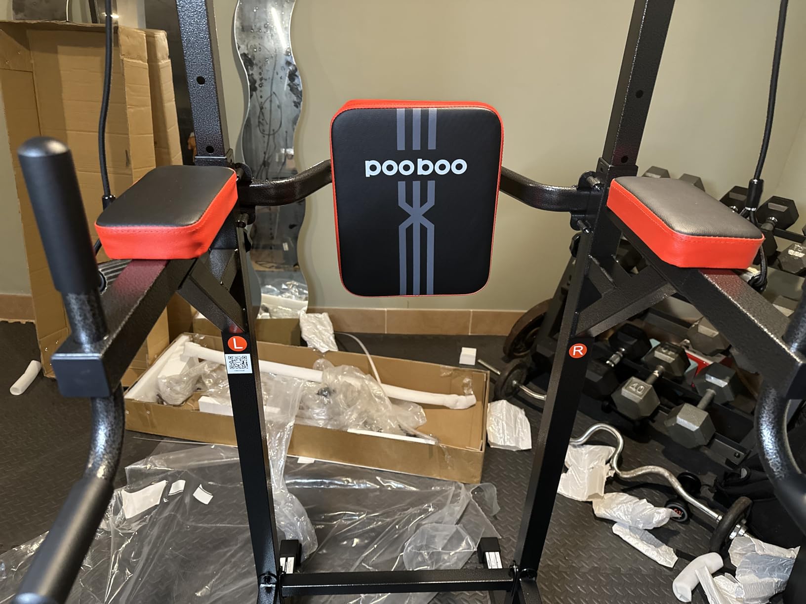 Pooboo Power Tower Dip Station Pull Up Bar for Fitness Home Gym Workout, 450 Pounds Multi-Function Adjustable Height Fitness Strength Training Exercise Equipment customer photo 1