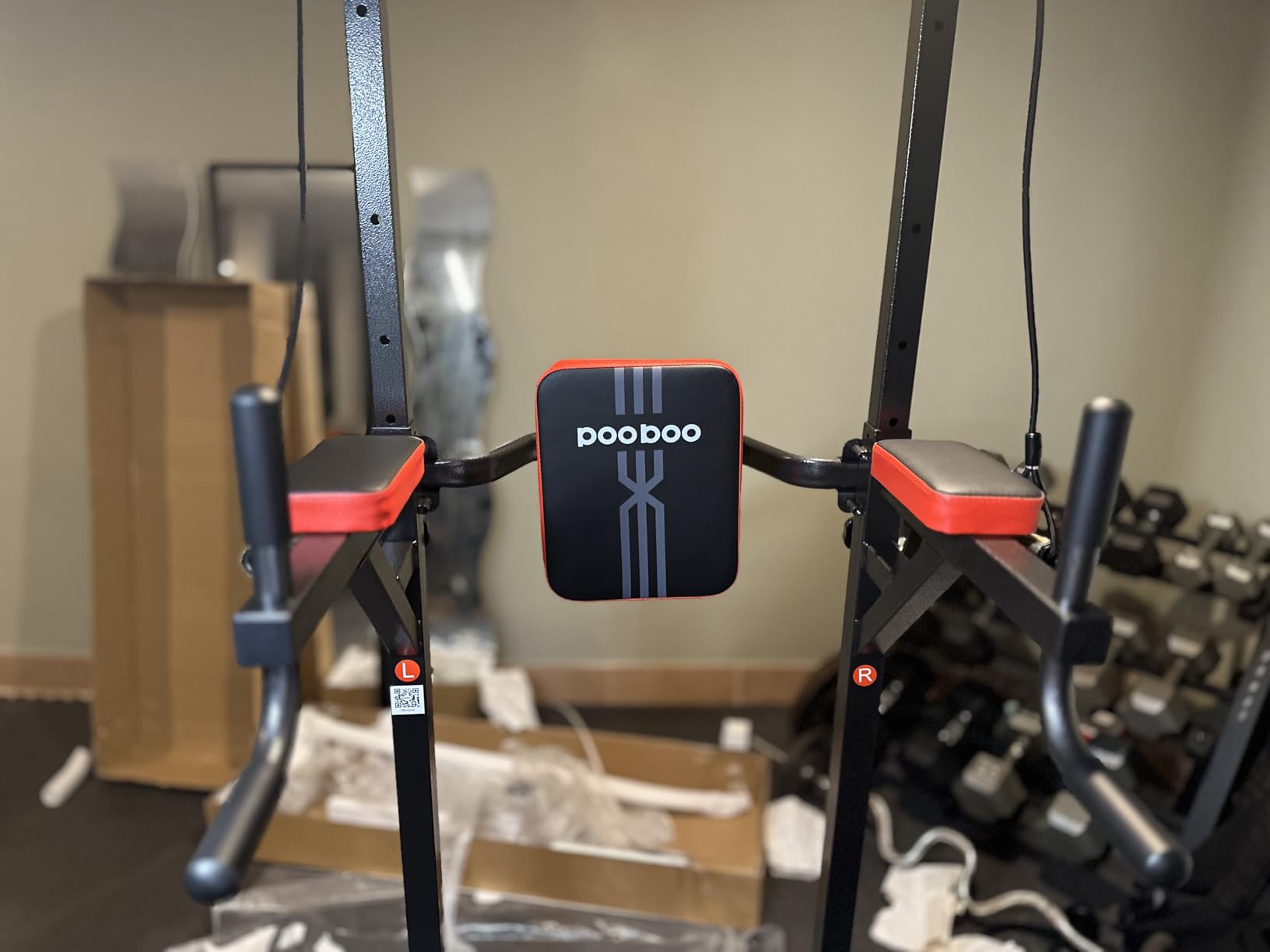 Pooboo Power Tower Dip Station Pull Up Bar for Fitness Home Gym Workout, 450 Pounds Multi-Function Adjustable Height Fitness Strength Training Exercise Equipment customer photo 2