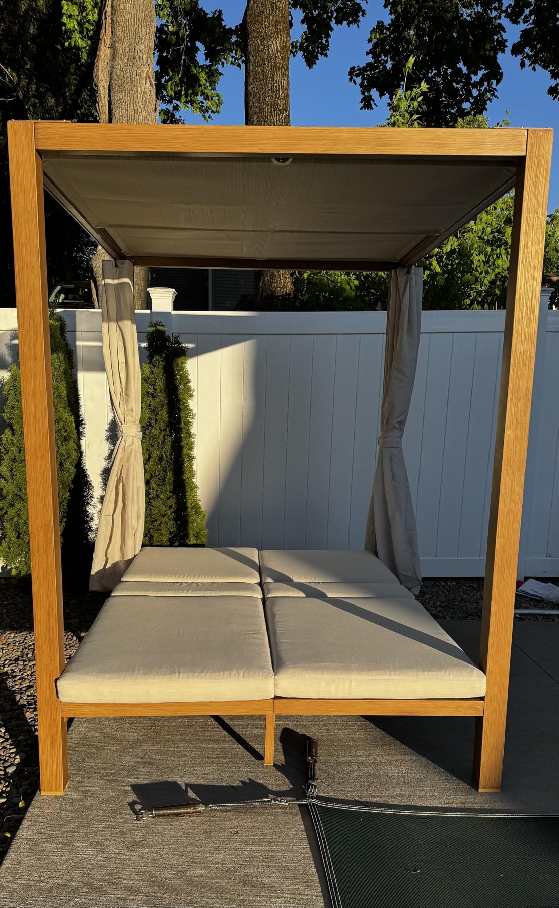 HAPPATIO Outdoor Patio Daybed with Retractable Canopy Bed, Patio Chaise Lounge with Adjustable Backrest, Wood-Like Aluminum Frame with Cushion & Curtain, Outdoor Chaise for Outside Pool, Garden customer photo 1