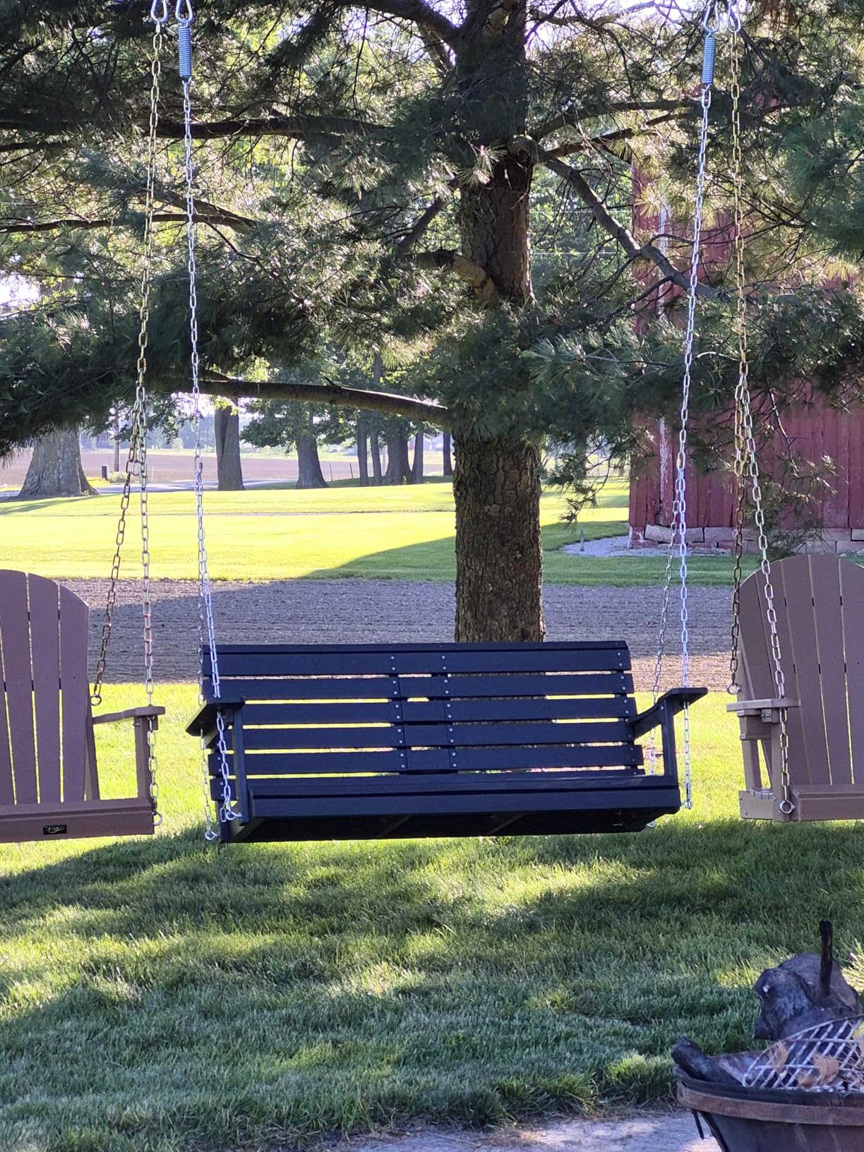 Poly Lumber 2-Seat Porch Swing, HIPS 4.5-Feet Bench Swing with Foldable Cup Holders, 18/8 Stainless Steel Hardware, High Backrest and Deep Contoured Seat (Navy Blue, 4.5-feet) customer photo 1