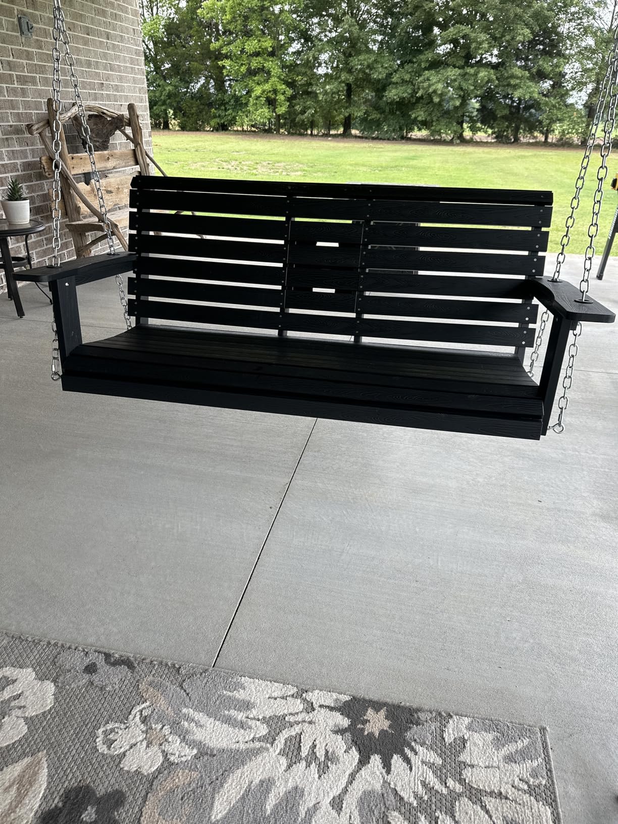 Poly Lumber 2-Seat Porch Swing, HIPS 4.5-Feet Bench Swing with Foldable Cup Holders, 18/8 Stainless Steel Hardware, High Backrest and Deep Contoured Seat (Navy Blue, 4.5-feet) customer photo 2