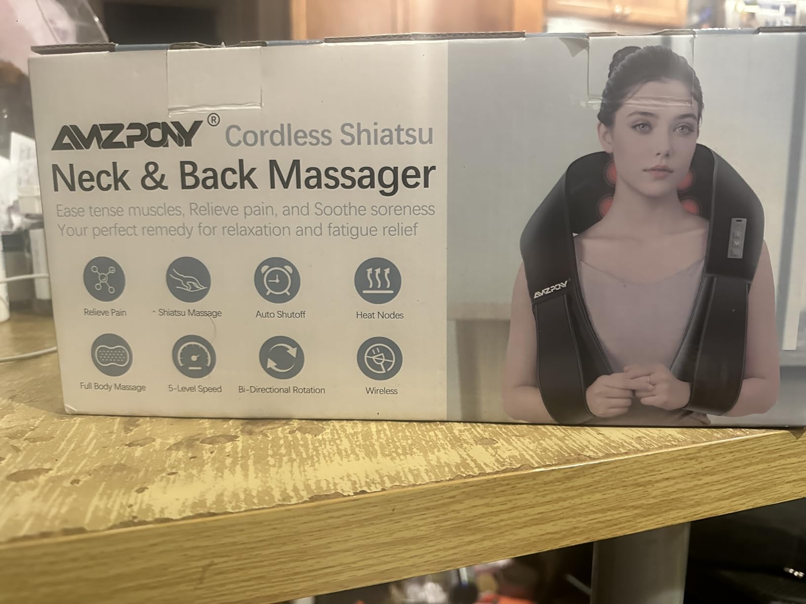 AMZPONY Cordless Neck Massager for Pain Relief Deep Tissue, Rechargeable Shiatsu Neck and Back Massager with Heat Kneading Shoulder Massage for Body Muscle Pain Relief,Gifts for Mom Dad Friends customer photo 2
