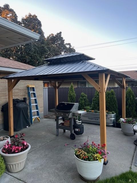 Aoxun 10' x 12' Outdoor Wood Gazebo, Hardtop Gazebo with Double Galvanized Steel Roof, Polyester Curtains and Netting, Waterproof Pergola for Backyard Garden Patio customer photo 1