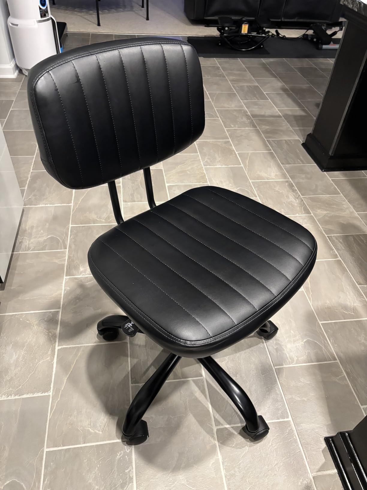 DUMOS Armless Drafting Chair, Low Back Office Seat with Adjustable Footrest Ring for Standing Desk, Ergonomic PU Leather Office Seating, Swivel Rolling High Stool for Studio, Lab, Counter, Black customer photo 2