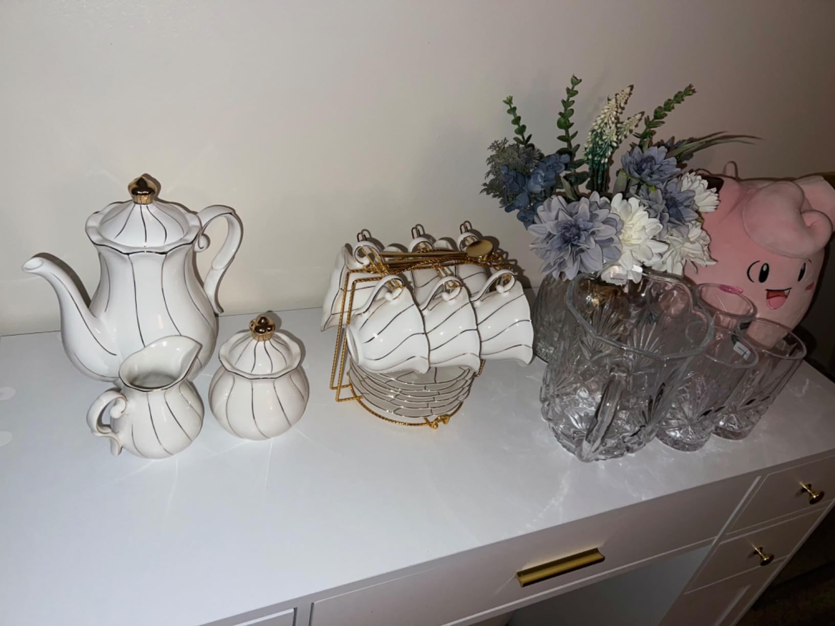 Godinger Pitcher and Glasses Drink Bar Set - Includes Pitcher Carafe and 4 Old Fashioned Glasses, Dublin Collection customer photo 2
