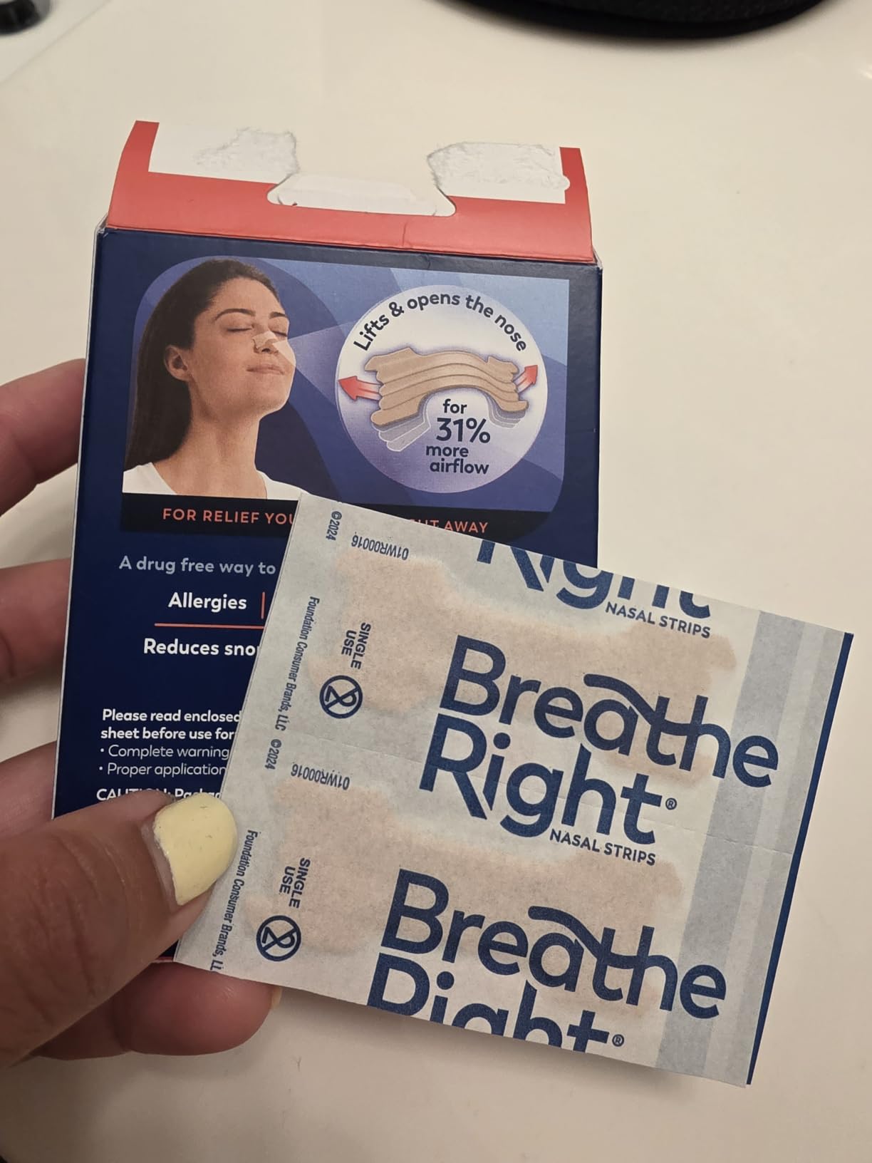 Breathe Right Nasal Strips, Extra Strength Tan Nose Strips, Drug-Free Nasal Congestion Relief for Better Breathing, Help Relieve Snoring, Caused by Colds & Allergies, Deviated Septum, 26ct customer photo 2
