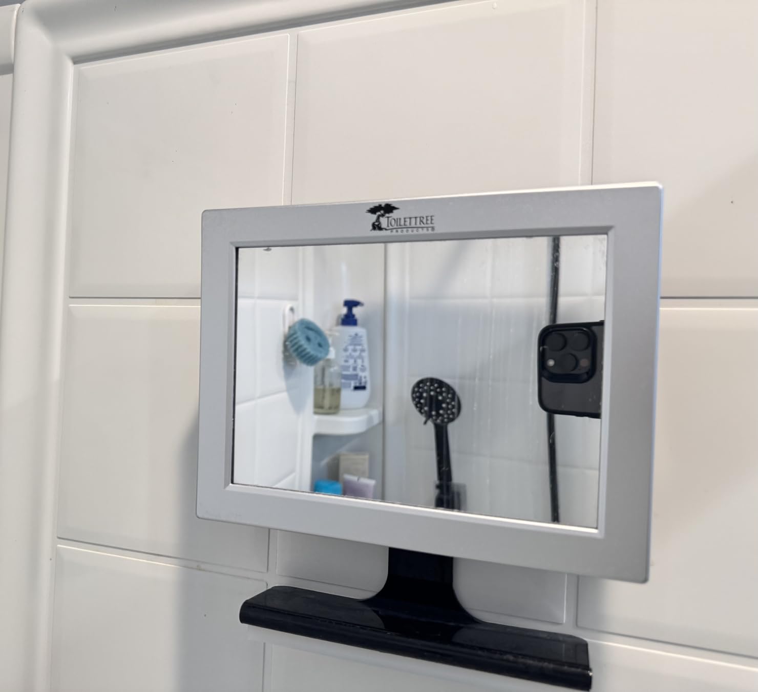 ToiletTree Products Fogless Shower Mirror with Squeegee - Anti-Fog Mirror - Adjustable Shaving Mirror with a Squeegee - Rust-Proof, Impact-Resistance Bathroom Shower Mirror customer photo 1