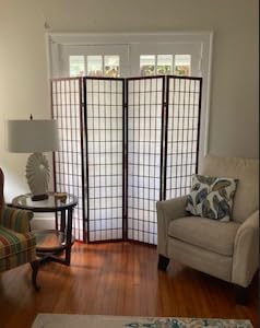 Roundhill Furniture Oriental Shoji 4 Panel Screen Room Divider, Natural customer photo 1