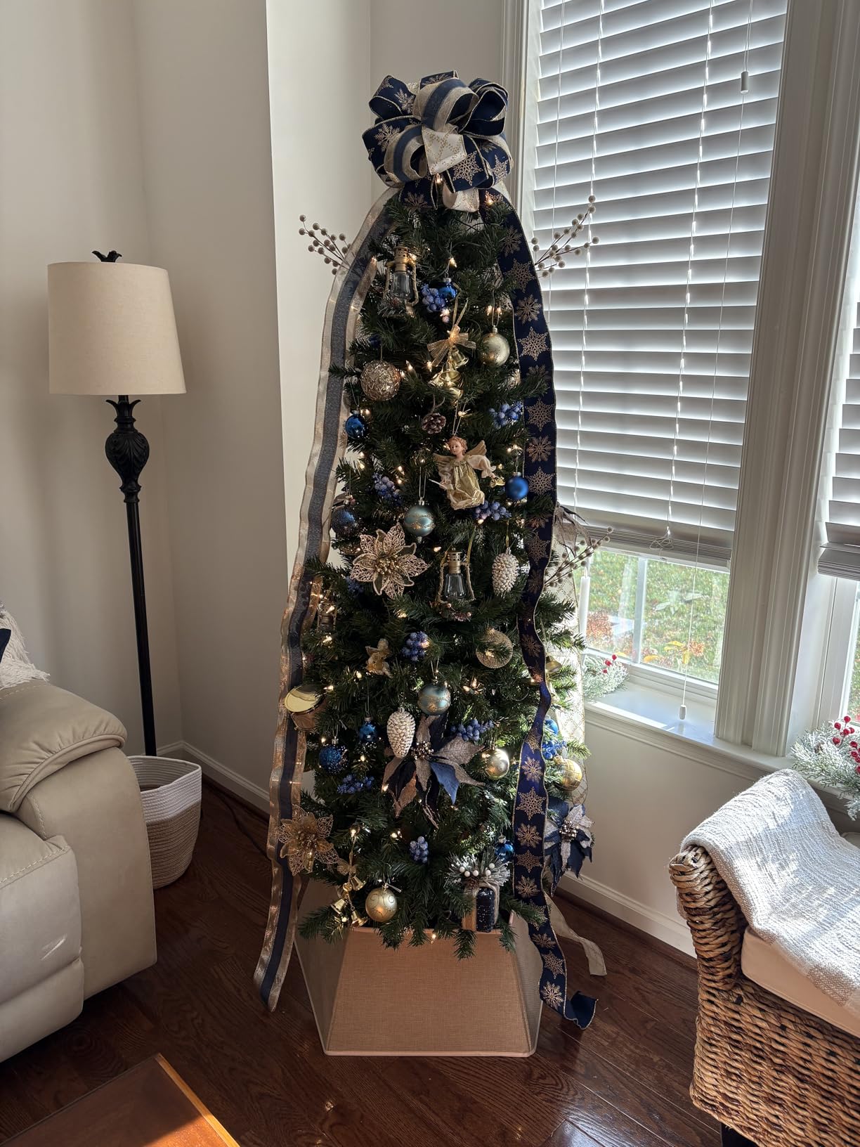 National Tree Company 6 ft Pre-Lit North Valley Spruce Slim Artificial Christmas Tree, 250 Warm White LED Lights, 636 Tips customer photo 2