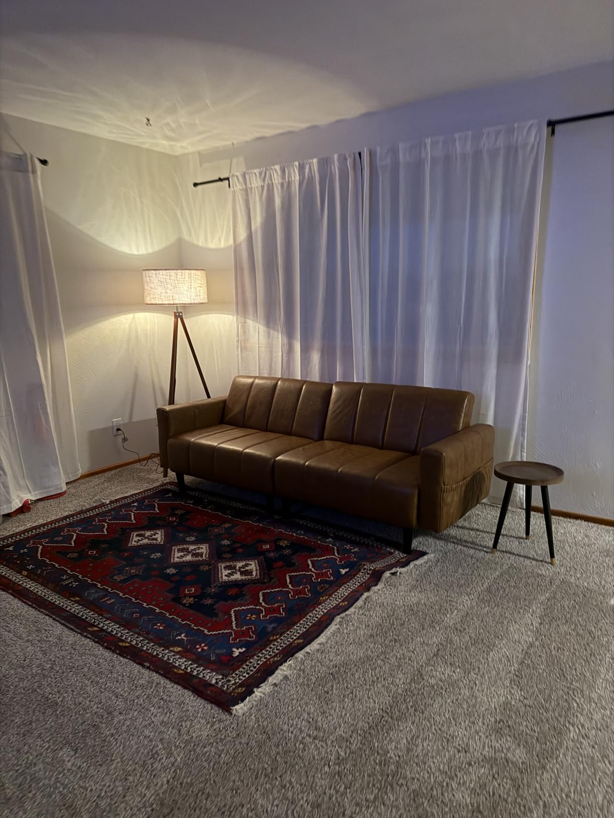 LEPOWER Tripod Floor Lamp Mid Century Modern Standing Lamps for Living Room | Light-Diffusing Linen Shade, Premium Rubberwood Tripod with E26 Base, Adding Warmth to Bedroom, Office & Study Corner Brown customer photo 2