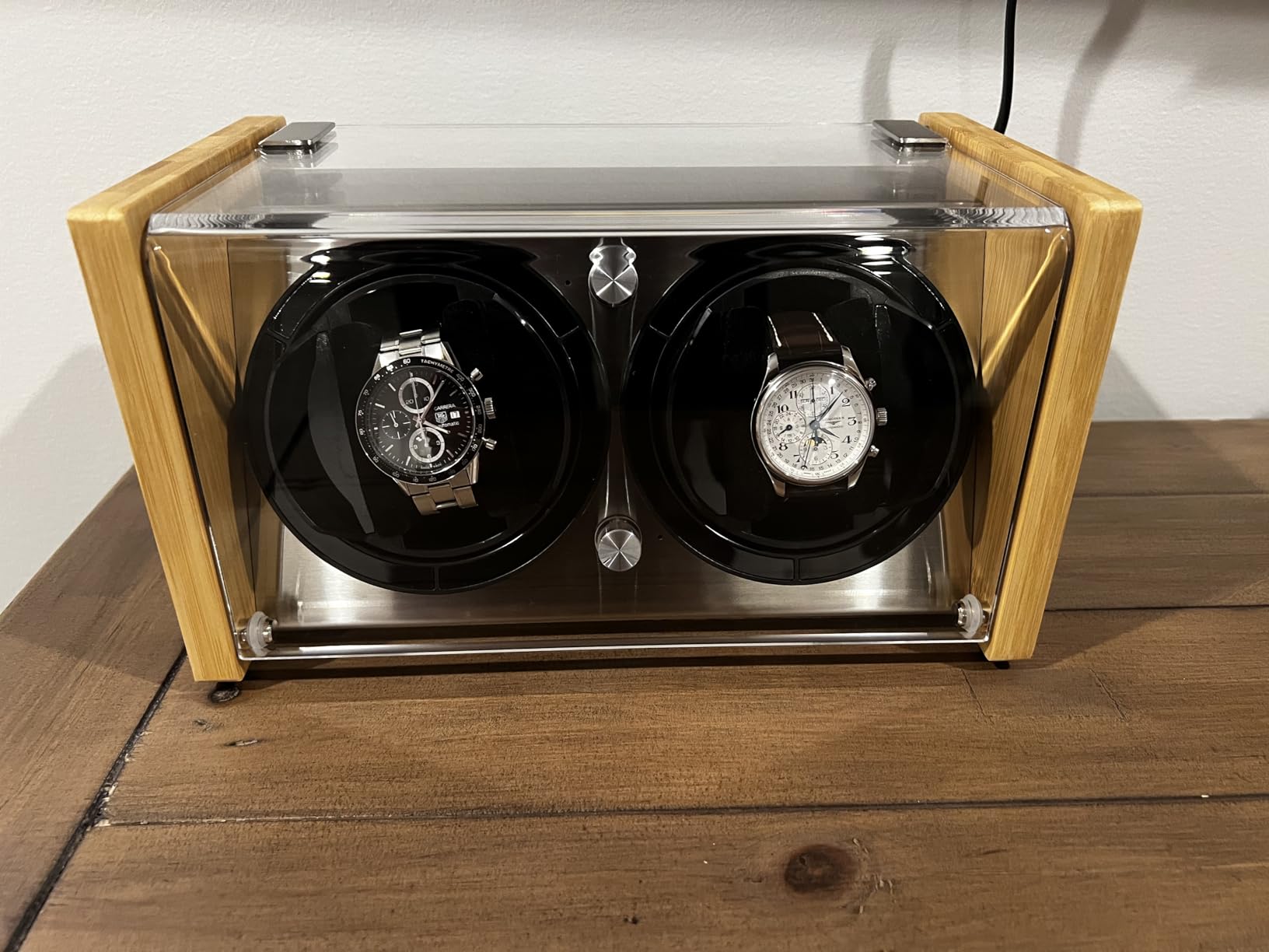 Watch Winder Smith Bamboo Single or Dual Watch Winder for Automatic Watches, Ultra-Quiet Japanese Motor with 12-O'Clock Stop, Fits 26mm-56mm Timepieces, Ideal for Bedside & Office customer photo 2