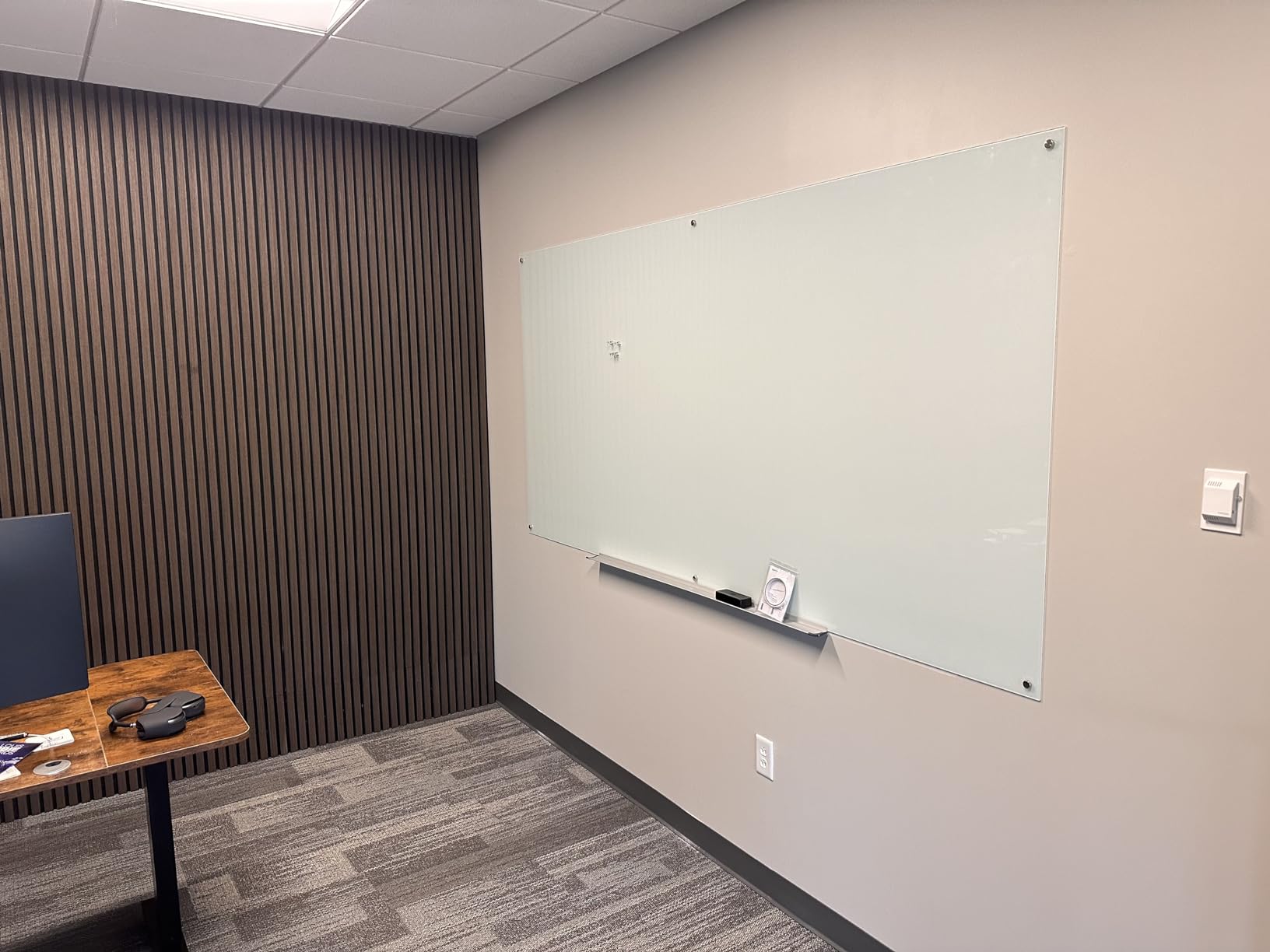 Amazon Basics Glass Dry-Erase Board, Magnetic Frameless Whiteboard, Easy to Install, with Eraser, 48