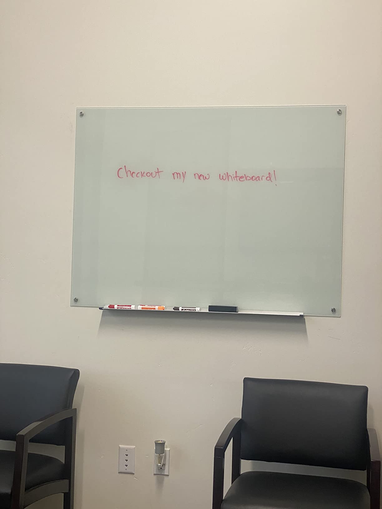 Amazon Basics Glass Dry-Erase Board, Magnetic Frameless Whiteboard, Easy to Install, with Eraser, 48