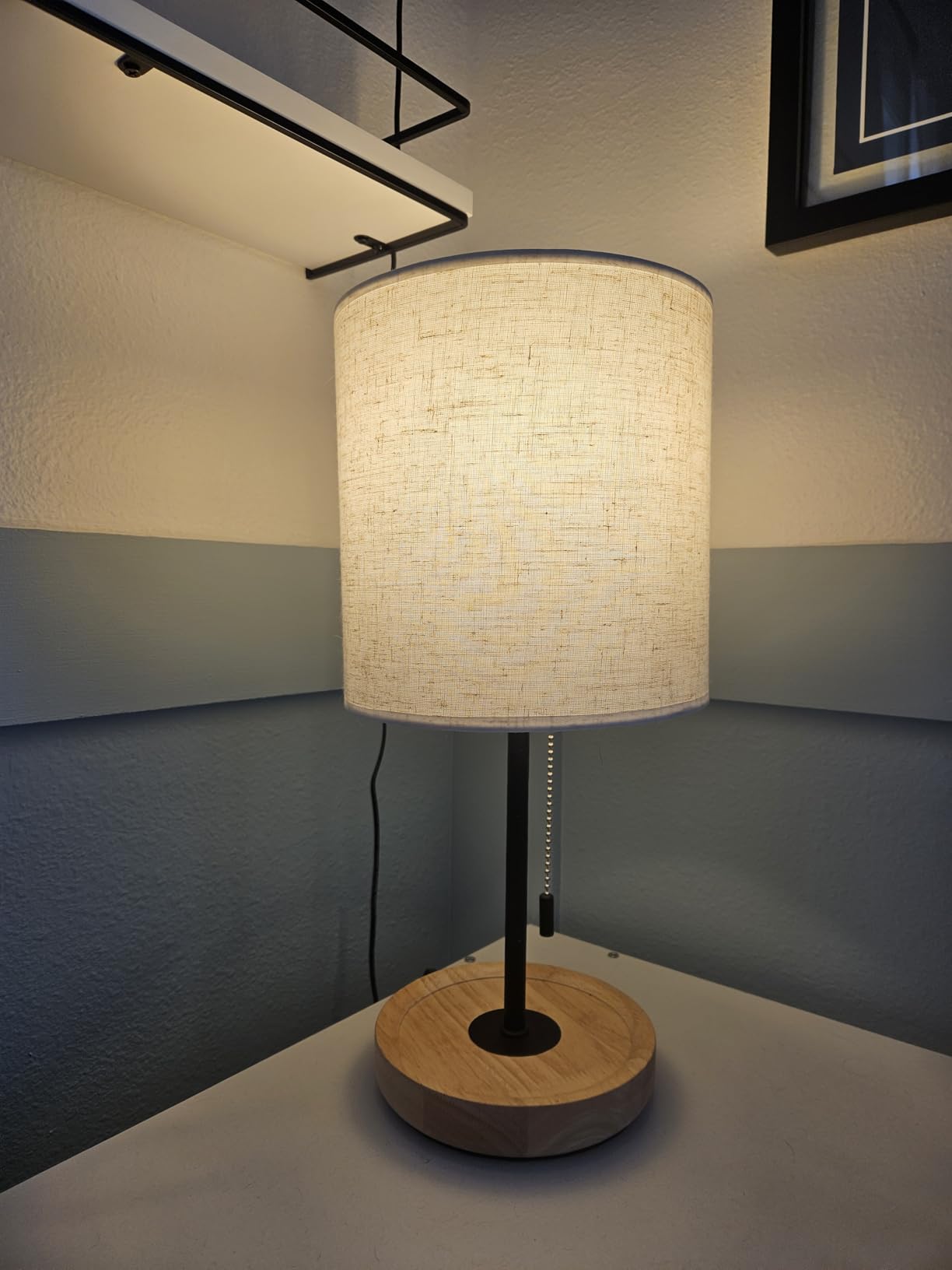 HAITRAL Bedside Table Lamp - Modern Nightstand Lamp with Linen Fabric Shade Wooden Desk Lamps for Bedrooms, Office, College Dorm, Dinning Room, Girls Room - 16 Inches (HT-AD005) customer photo 1