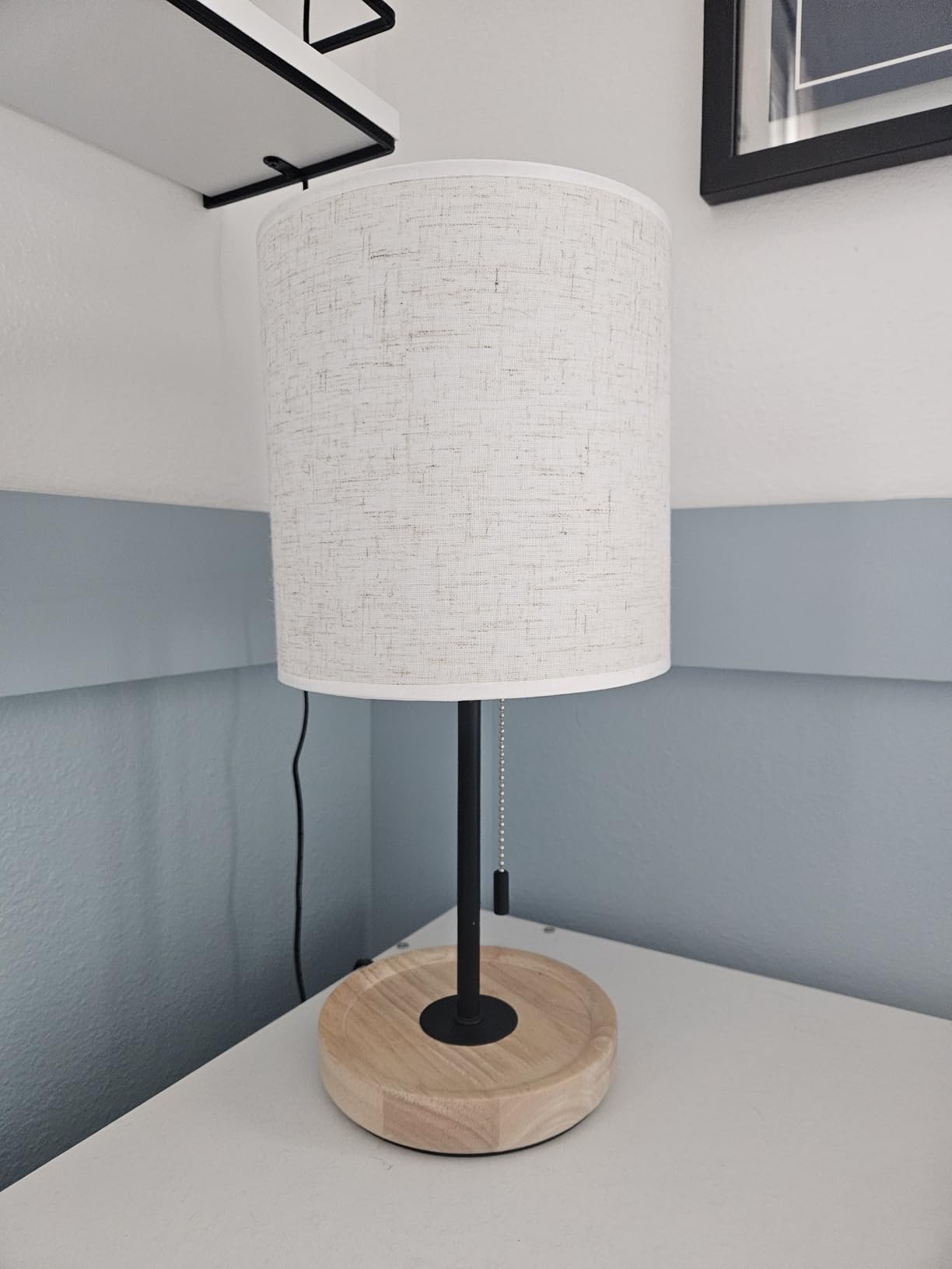 HAITRAL Bedside Table Lamp - Modern Nightstand Lamp with Linen Fabric Shade Wooden Desk Lamps for Bedrooms, Office, College Dorm, Dinning Room, Girls Room - 16 Inches (HT-AD005) customer photo 2