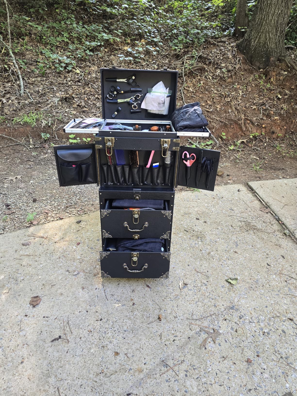 Rolling Lockable Makeup Train Case Hairdressing Trolley Stylist Beauty Salon Cosmetic Luggage Travel Organizer Tool Box with Hair Dryer Holder customer photo 1