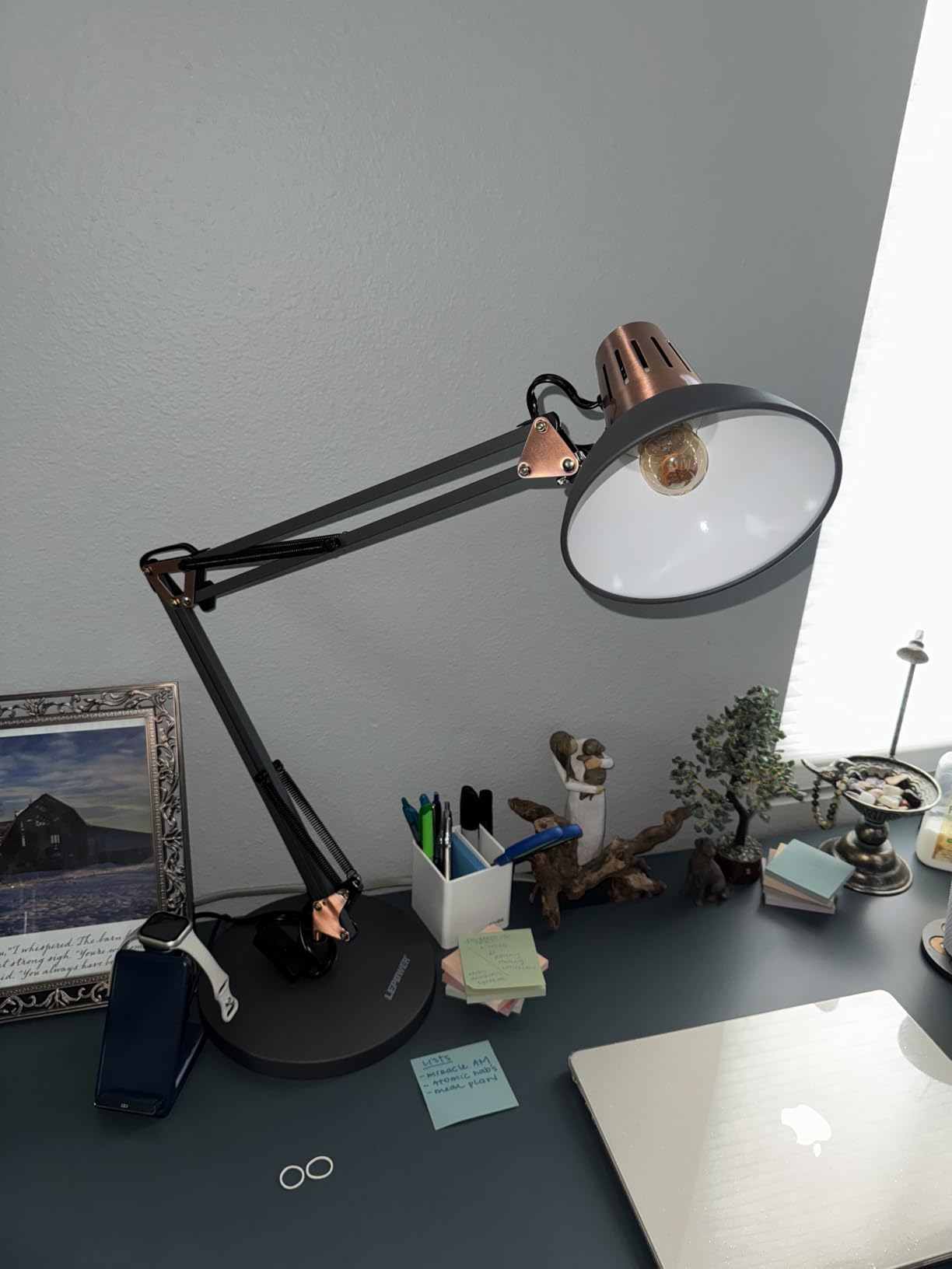 LEPOWER Metal Adjustable Desk Lamp with Clamp, Swing Arm for Home Office | Gooseneck, Architect Style, Eye-Caring Table Lamp, On/Off Switch, E26 Base, Reading for Dorm, Bedroom, Study, Back to School customer photo 1