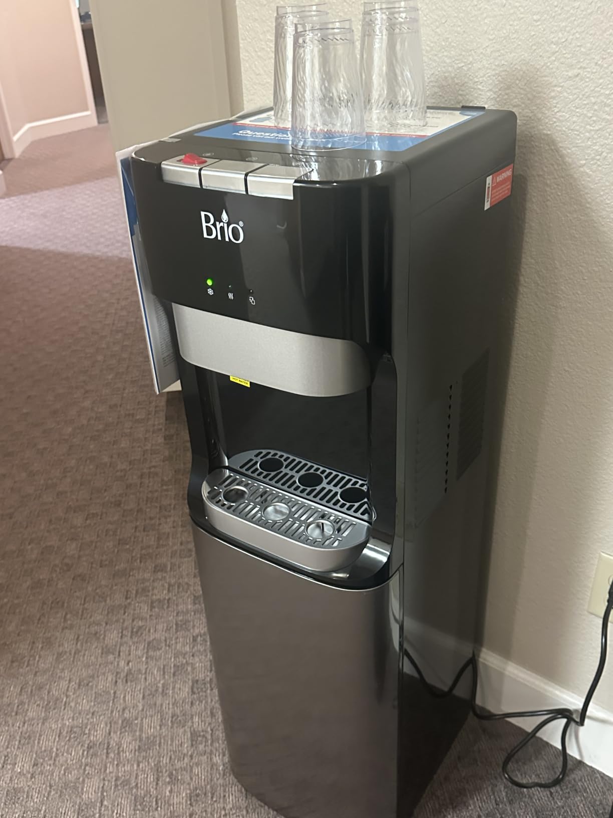 Brio Bottom Loading Water Cooler Dispenser for 5 Gallon Bottles - 3 Temperatures with Hot, Room & Cold Spouts, Child Safety Lock, LED Display with Empty Bottle Alert, Stainless Steel customer photo 1
