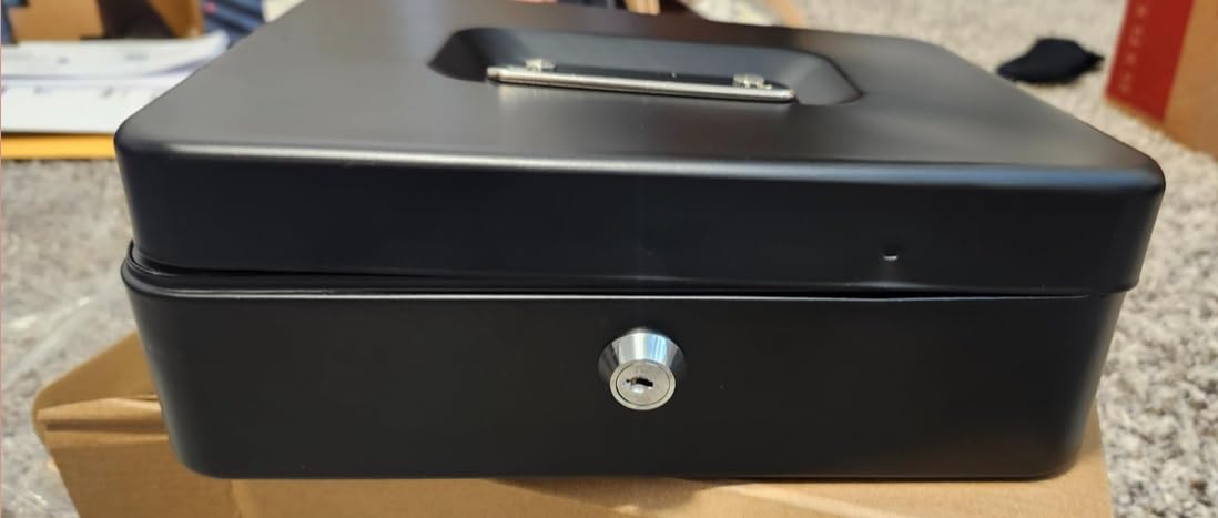Cash Box with Money Tray - Large Money Box with Lock, Metal Safe Box for Money 9.84