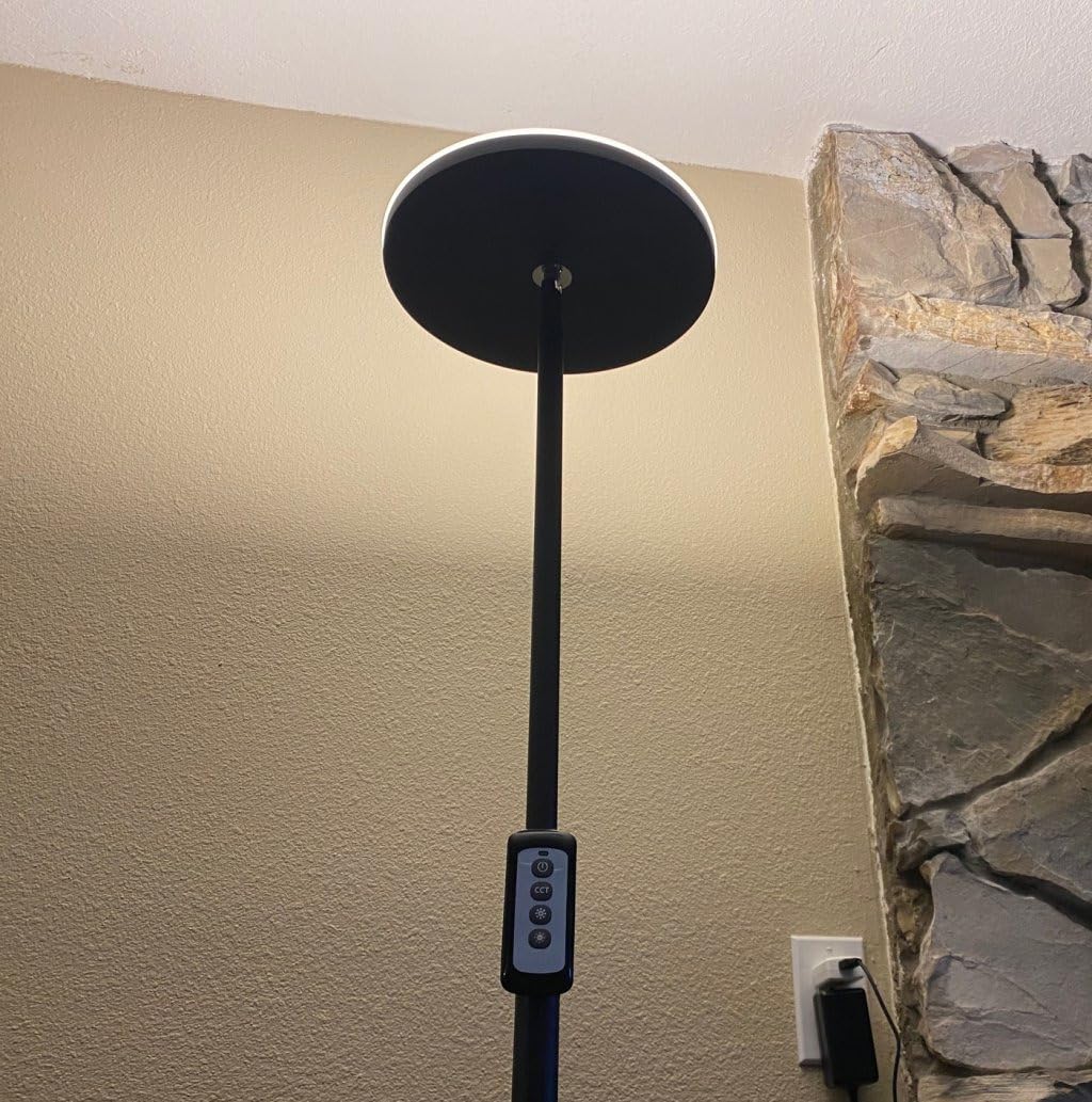JOOFO Floor Lamp,30W/2400LM Sky LED Modern Torchiere 3 Color Temperatures Super Bright-Tall Standing Pole Light with Remote & Touch Control for Living Room,Bed Room,Office (Black) customer photo 1