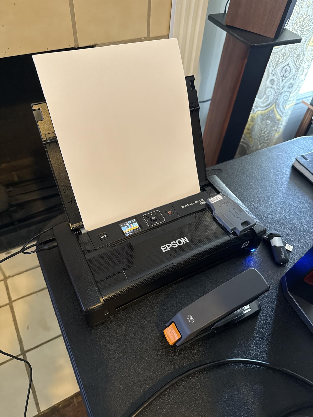 Epson Workforce WF-110 Wireless Color Mobile Printer, White, Small, Black | Portable wireless color printing; up to 6.7 ppm, rechargeable battery, USB; ideal for businesses, travel and remote work customer photo 1