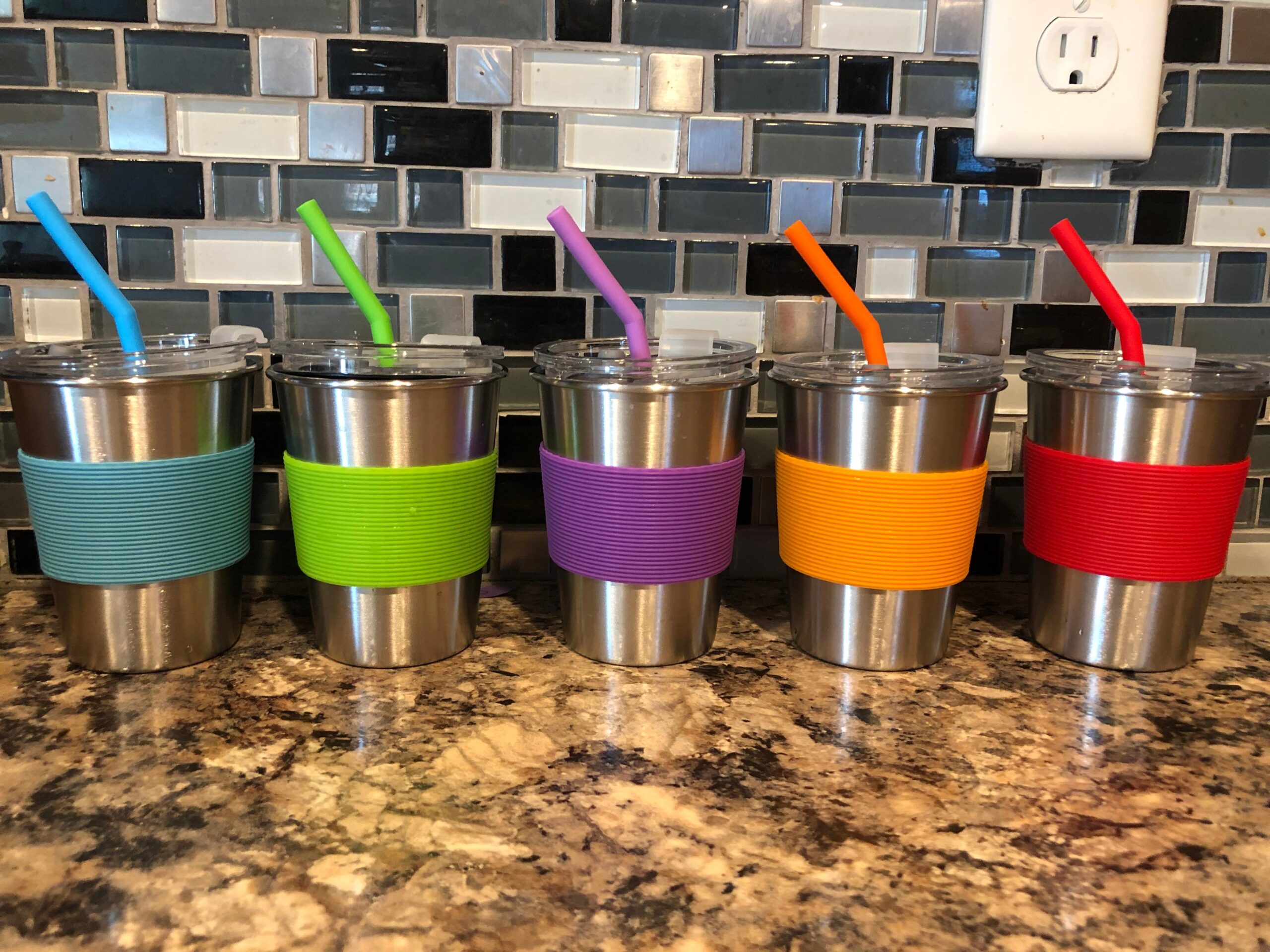 Stainless Steel Kids Cups, 5 Pack Colorful Drinking Tumbler Sippy Cup | 12oz Water Cups with Colored Silicone Sleeves Lids and Straws Metal Mugs for Toddlers, Children and Adults customer photo 2