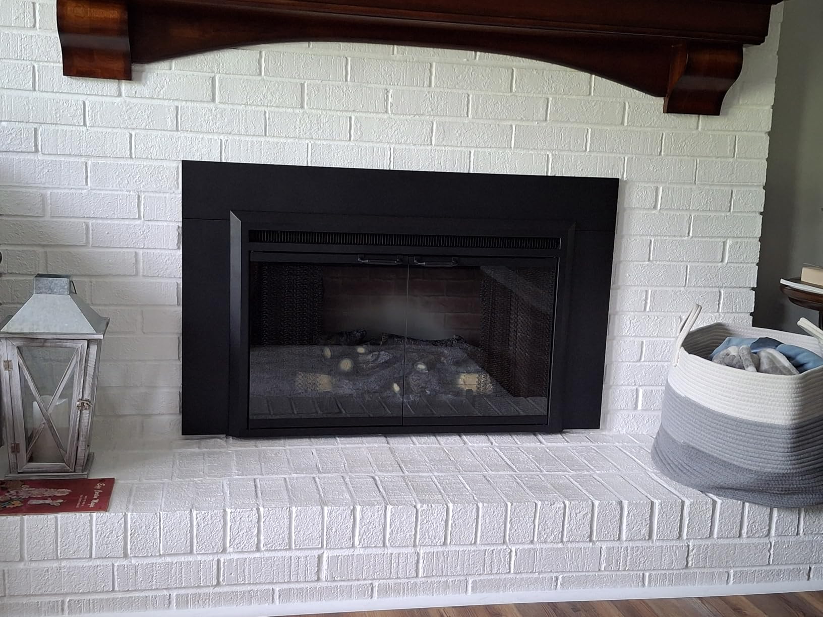 PuraFlame Klaus Electric Fireplace Insert with Fire Crackling Sound, Glass Door and Mesh Screen, 750/1500W, Black, 33 1/16 Inches Wide, 25 9/16 Inches High customer photo 1