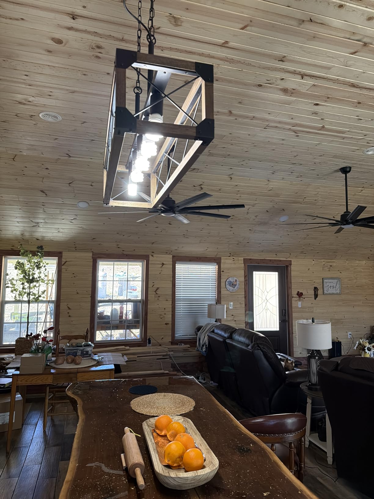 Kitchen Island Lighting, 33.5-Inch 5 Lights Farmhouse Linear Chandelier for Dining Room Pool Table Pendant Light Fixture, Rustic Wood Grain Finish, Industrial Pendant Light customer photo 1