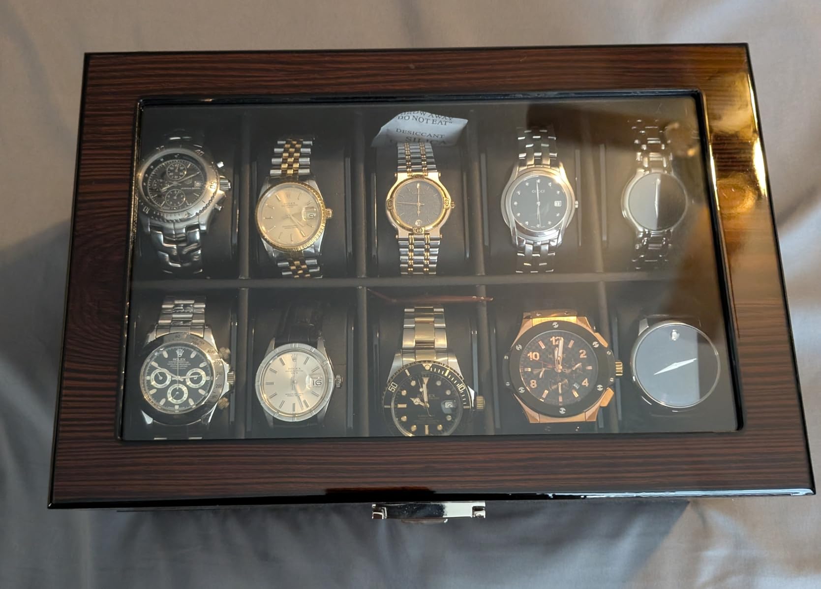 BEWISHOME High-End Watch Box 20-Slot Wooden Watch Case with Large Glass Lid | 2-Layer Watch Cases for Men, Watch Storage, Watch Organizer, Synthetic Leather Interior, Brown customer photo 2