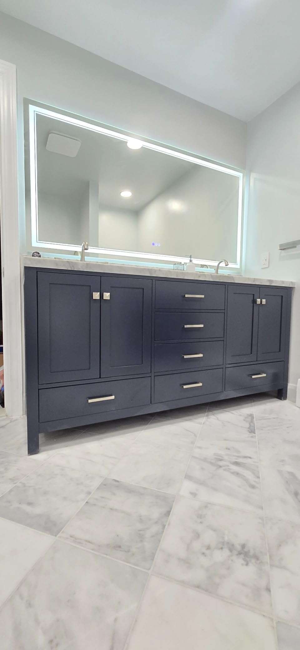 ARIEL Cambridge 60-inch Bathroom Vanity with Sink, Solid Wood, 1.5-inch Italian Carrara Marble Countertop, Double Rectangular Porcelain Sink, 4 Soft Closing Doors, 6 Dovetail Drawers, White customer photo 1