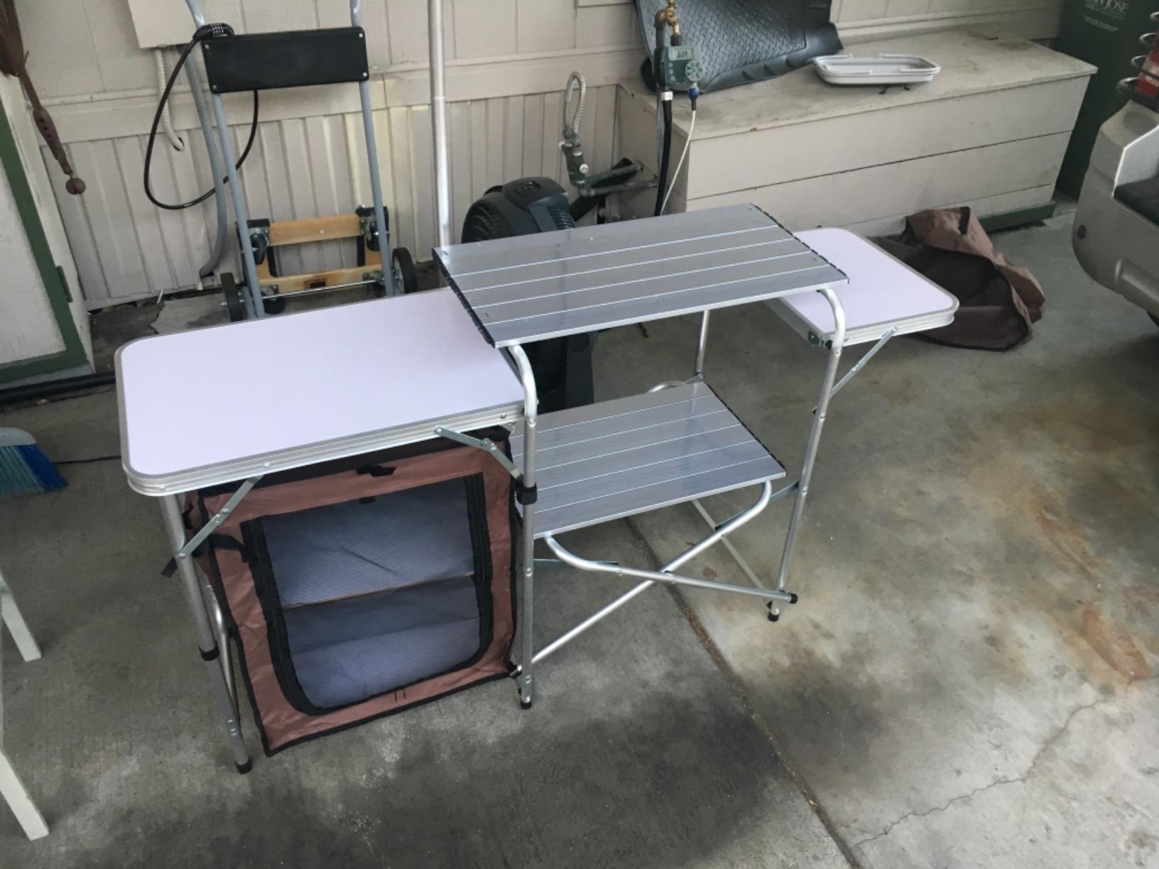 CampLand Folding Camping Kitchen Table with Windscreen, Portable Outdoor Cooking Station with Storage Cabinet & Side Tables Heavy Duty Camp Cook Station for Camping & BBQ (Black) customer photo 1