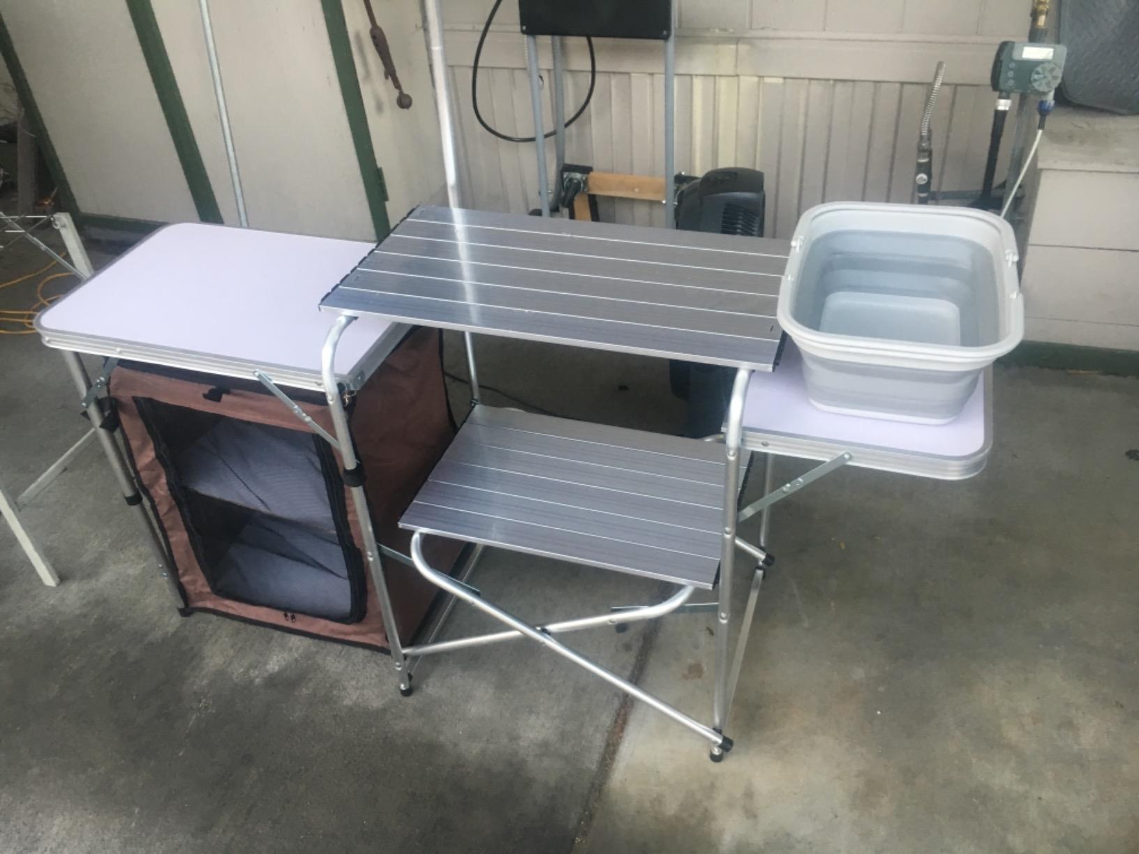 CampLand Folding Camping Kitchen Table with Windscreen, Portable Outdoor Cooking Station with Storage Cabinet & Side Tables Heavy Duty Camp Cook Station for Camping & BBQ (Black) customer photo 2