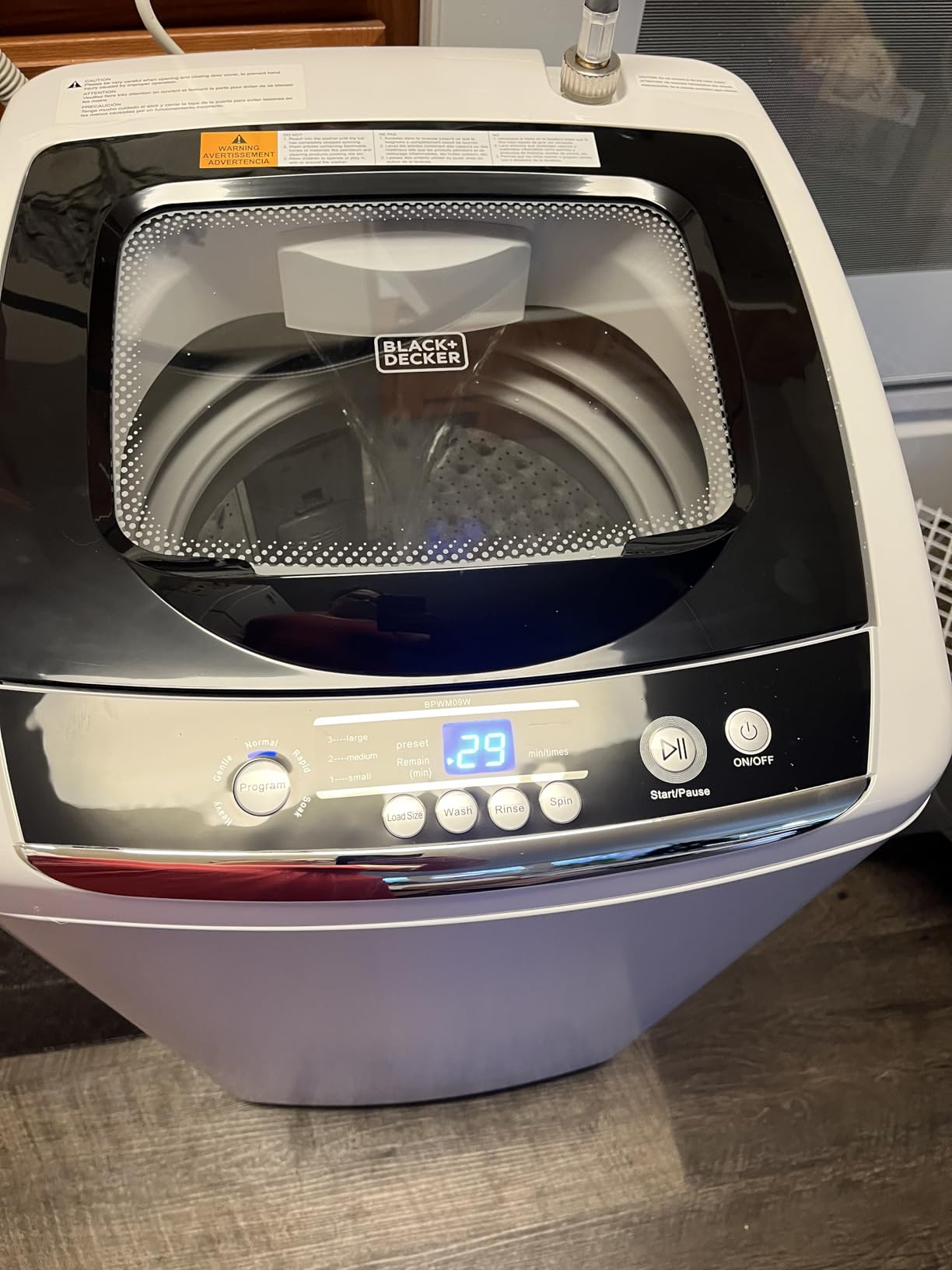 BLACK+DECKER 3.0 Cu. Ft. Portable Washer, 26.5 lb. Capacity Washing Machine, 6 Cycles, Quick Connect Sink Adapter and Drain Hose Included, Transparent Lid & LED Display, BPW30MW, White customer photo 1