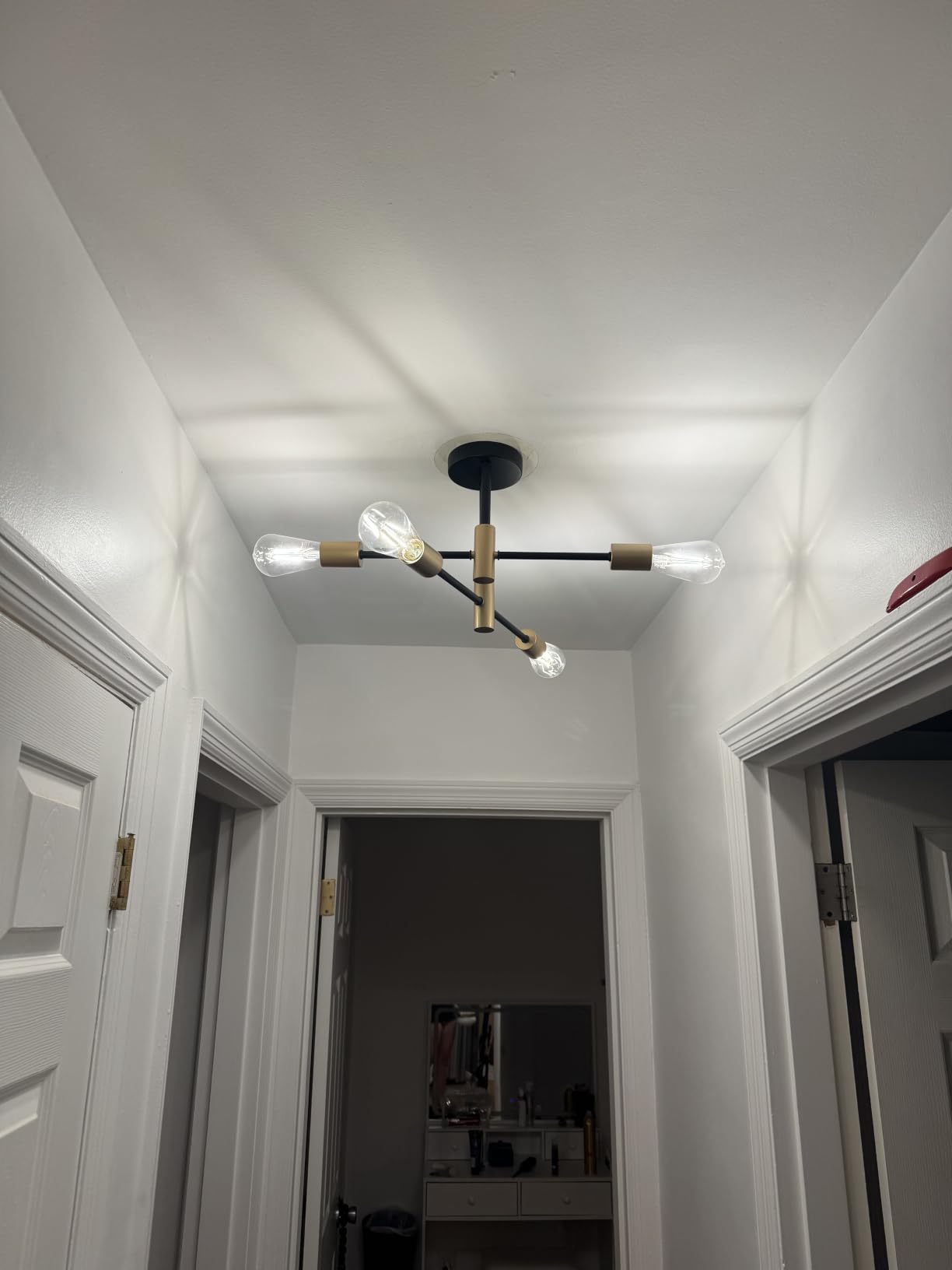 Gold Modern Sputnik Chandelier Ceiling Light Fixtures, 6-Lights Industrial Metal Semi Flush Mount Ceiling Light for Bedroom Dining Room Living Room Kitchen Hallway UL Listed customer photo 1