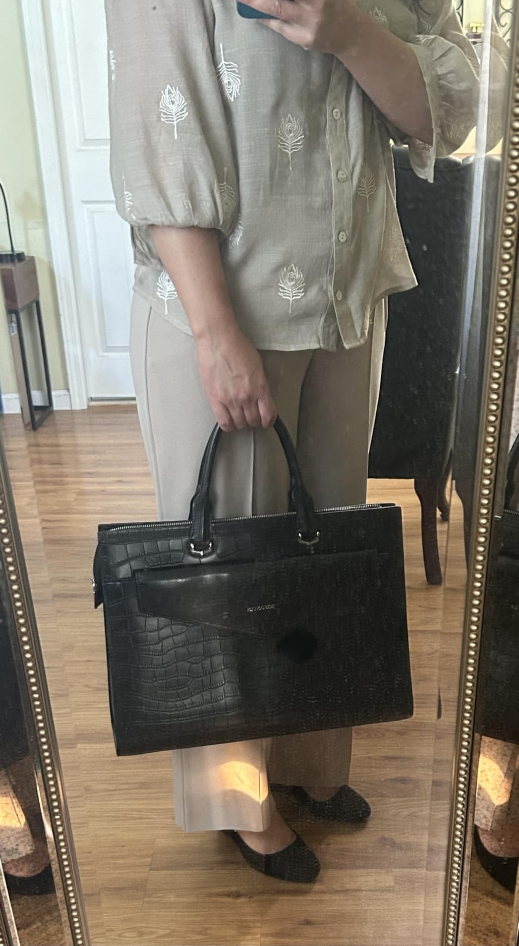 BOSTANTEN Briefcase for Women Laptop Tote 15.6 Inch Genuine Leather Handbag Work Bag Beige customer photo 2